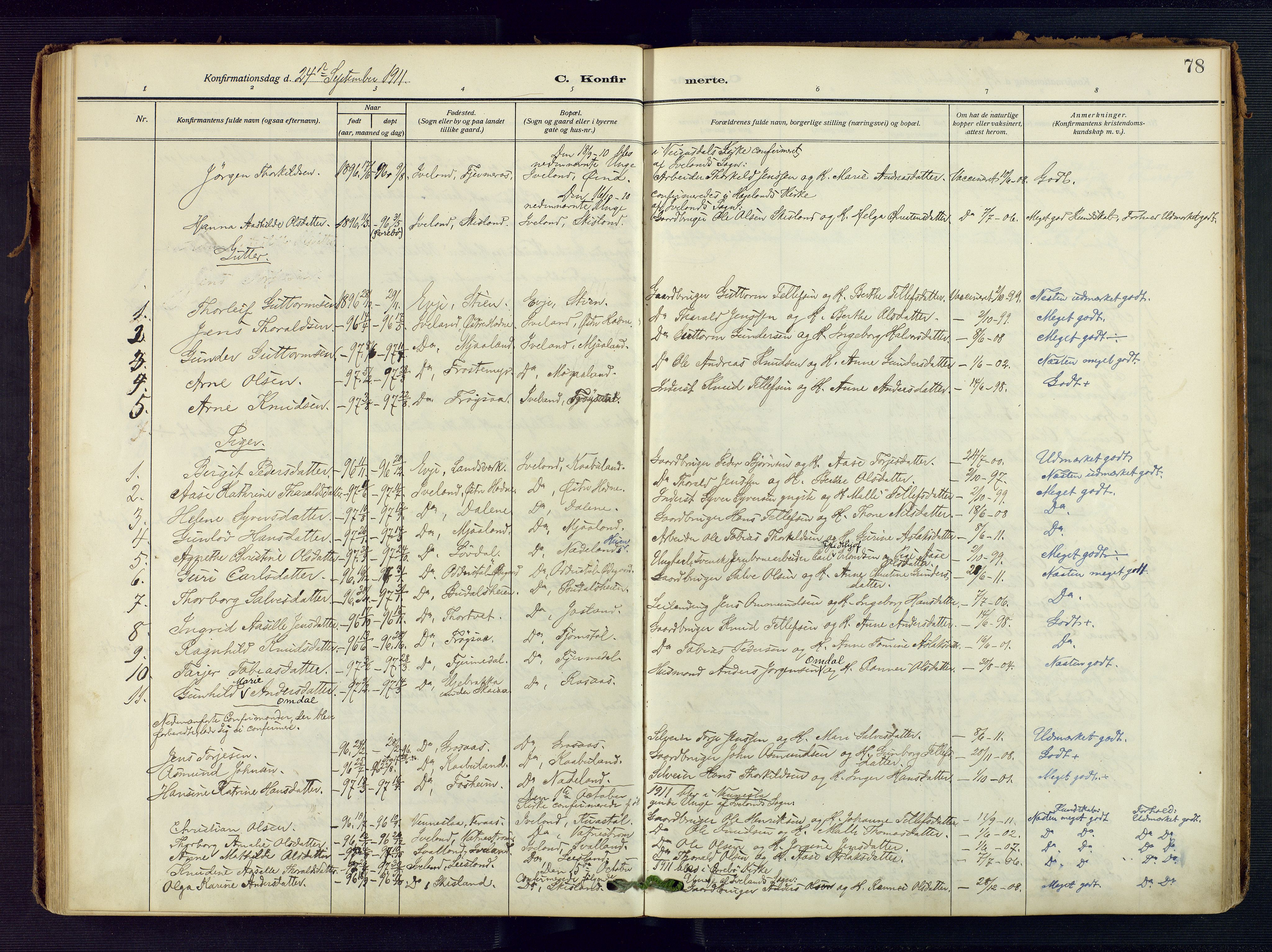 Evje sokneprestkontor, AV/SAK-1111-0008/F/Fa/Fac/L0004: Parish register (official) no. A 4, 1910-1932, p. 78