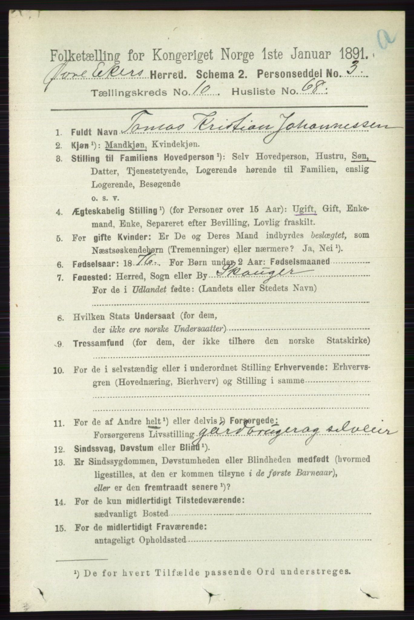 RA, 1891 census for 0624 Øvre Eiker, 1891, p. 4386