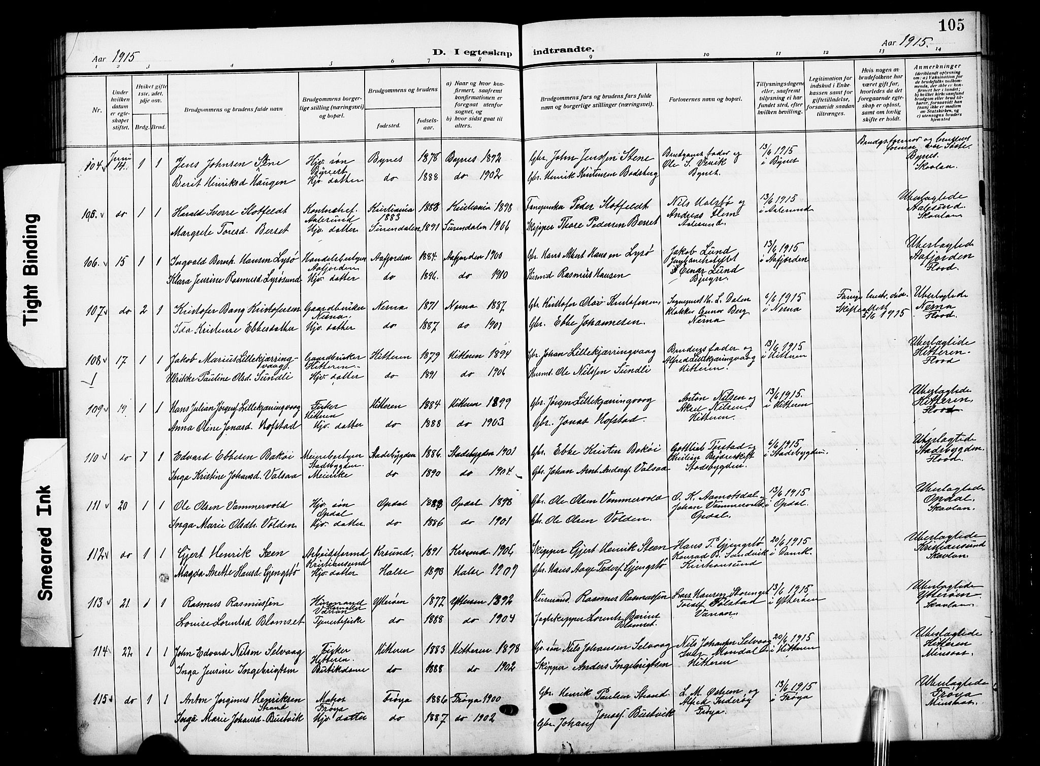 Ministerialprotokoller, klokkerbøker og fødselsregistre - Sør-Trøndelag, SAT/A-1456/601/L0097: Parish register (copy) no. 601C15, 1911-1921, p. 105