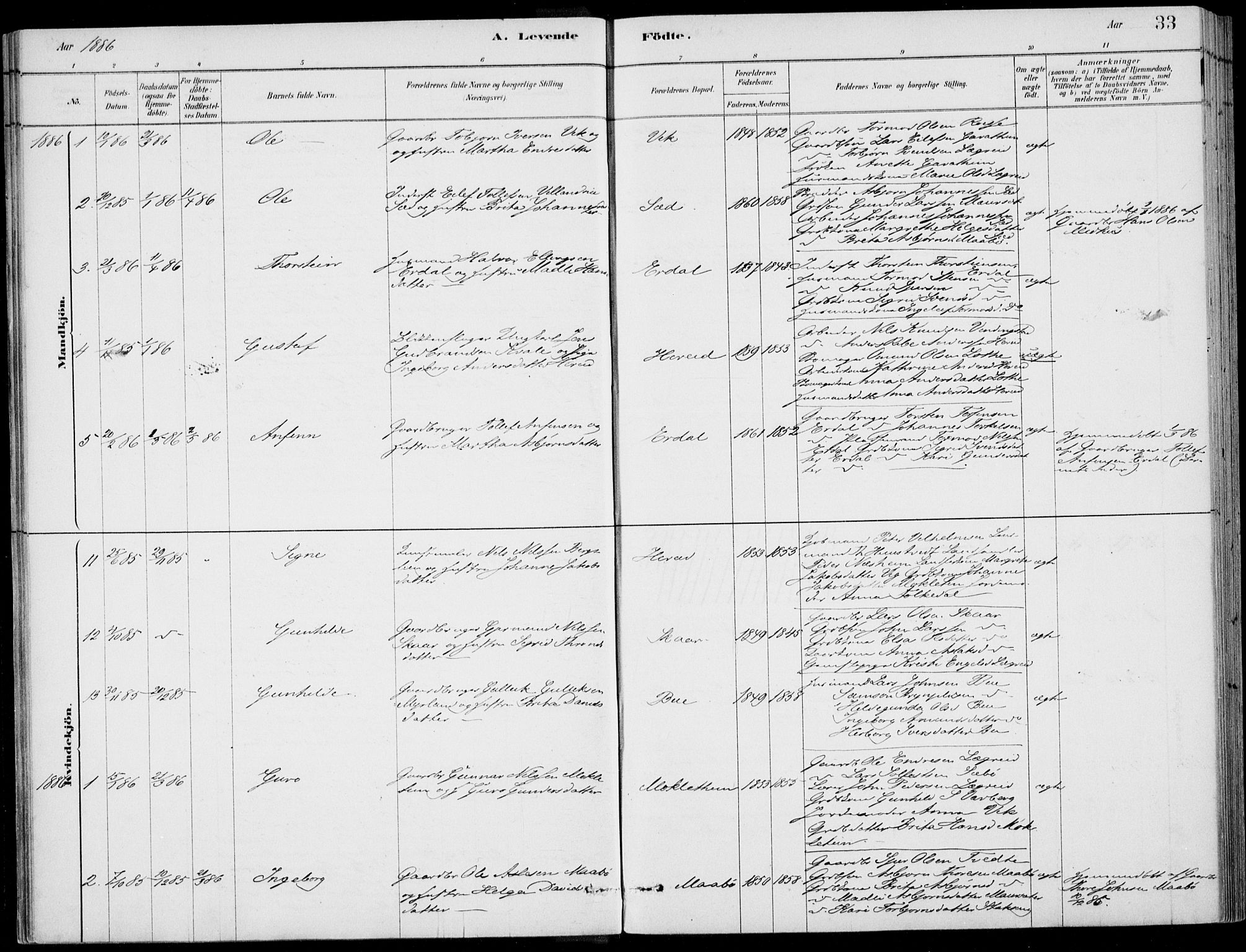 Ulvik sokneprestembete, SAB/A-78801/H/Haa: Parish register (official) no. D  1, 1878-1903, p. 33