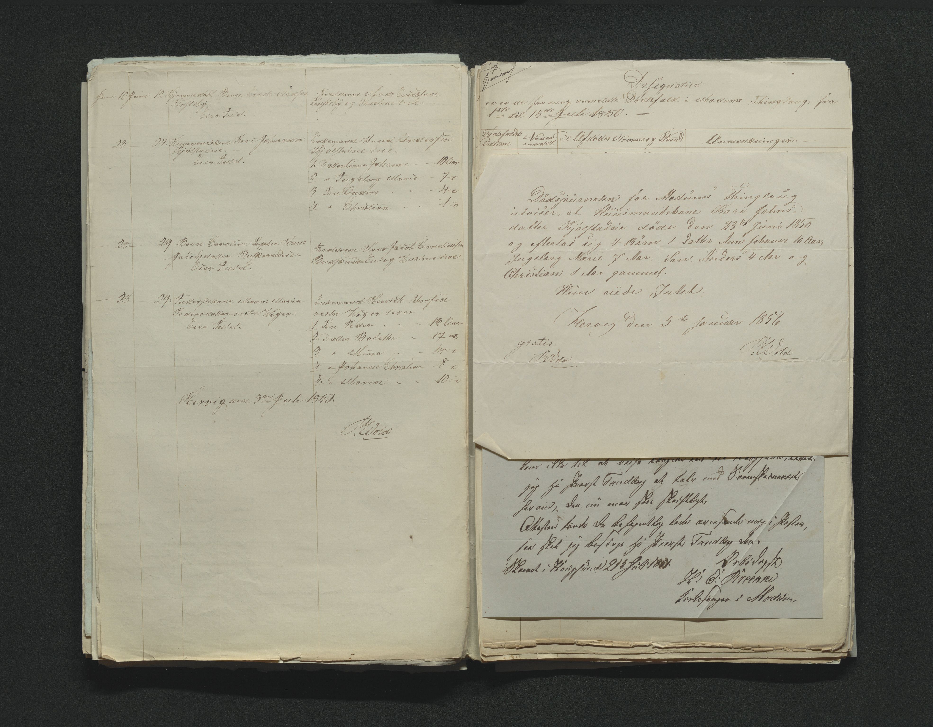 Eiker, Modum og Sigdal sorenskriveri, AV/SAKO-A-123/H/Ha/Hab/L0008: Dødsfallsmeldinger, 1850-1853