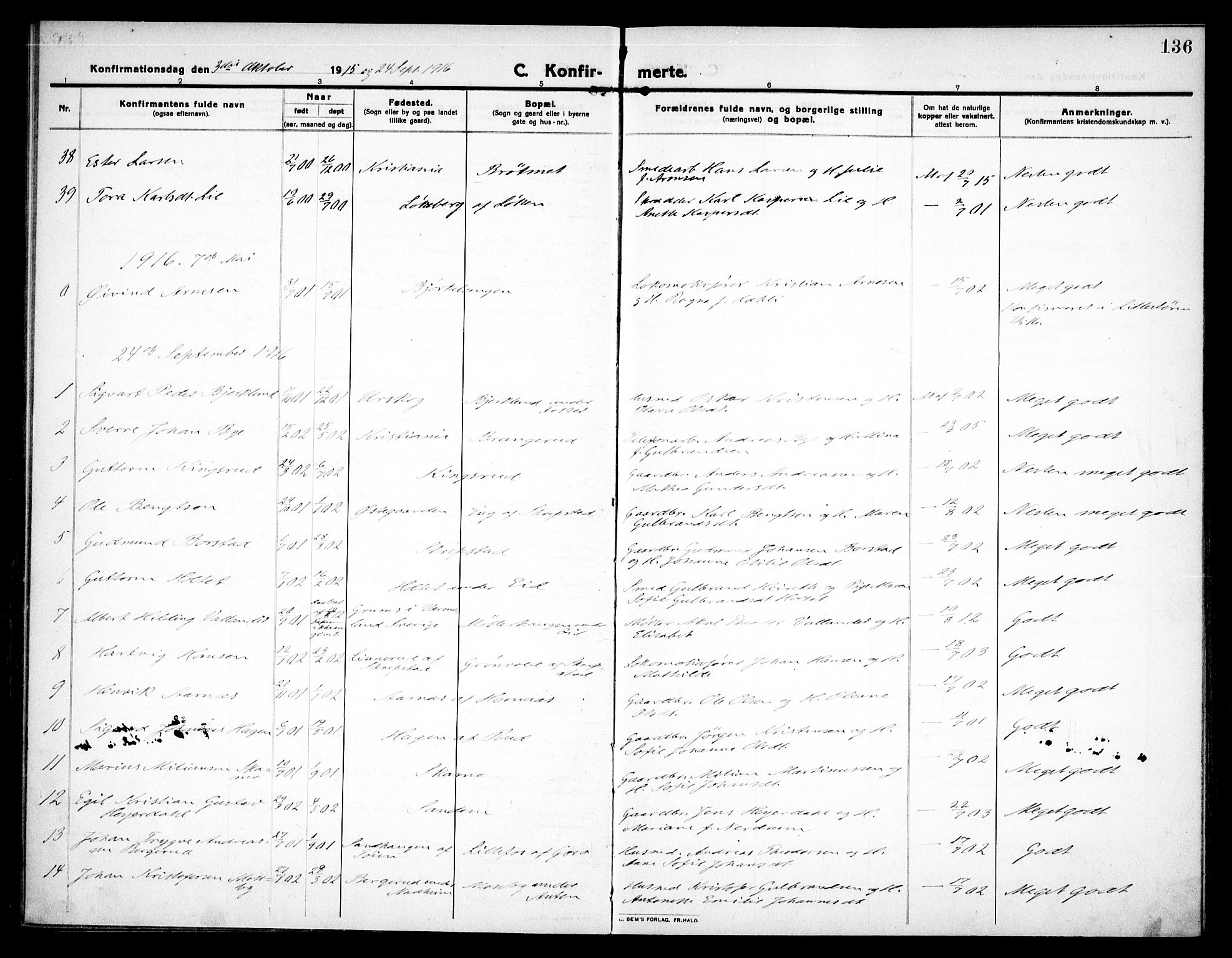 Høland prestekontor Kirkebøker, AV/SAO-A-10346a/F/Fa/L0016: Parish register (official) no. I 16, 1912-1921, p. 136