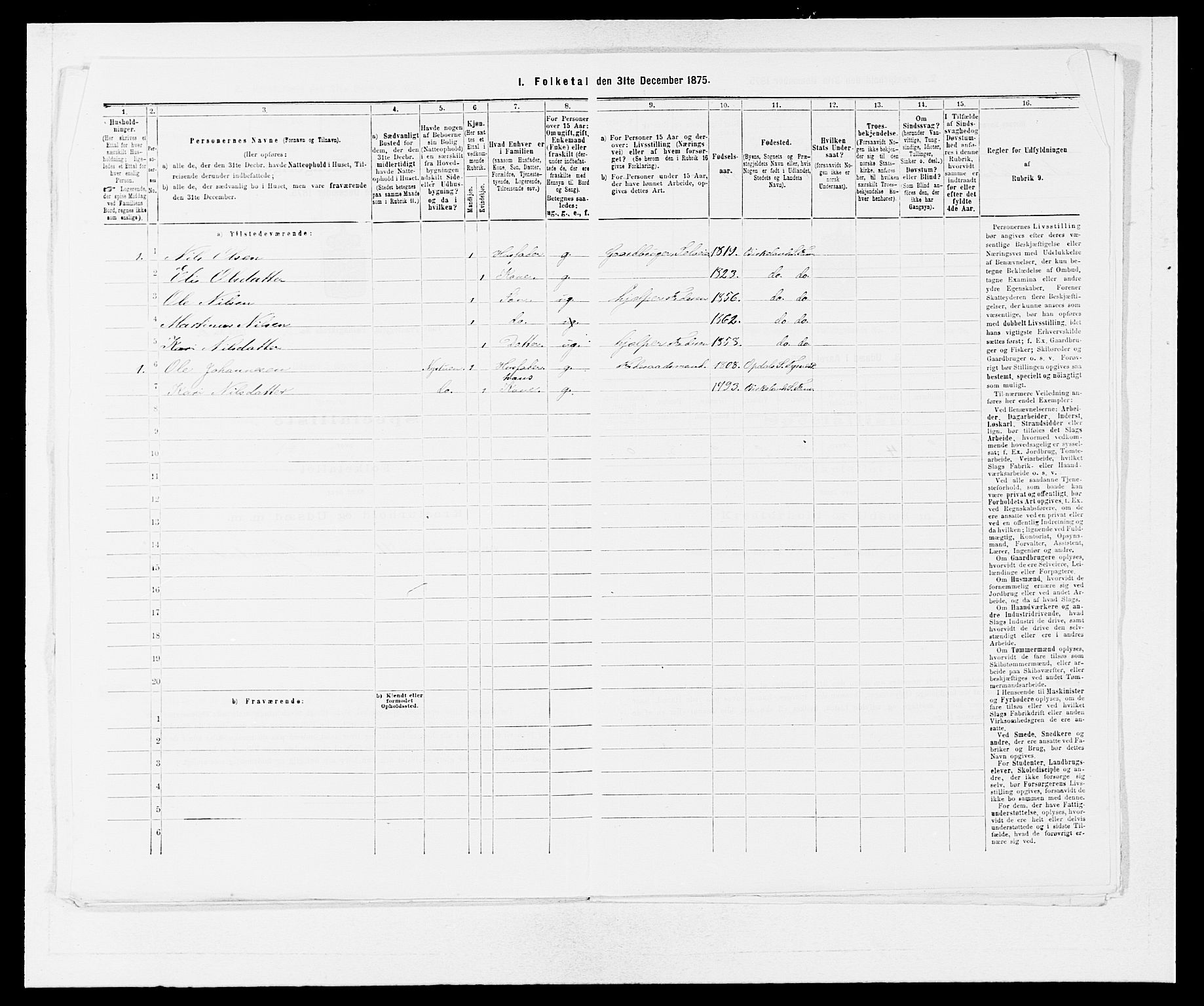 SAB, 1875 census for 1249P Fana, 1875, p. 327