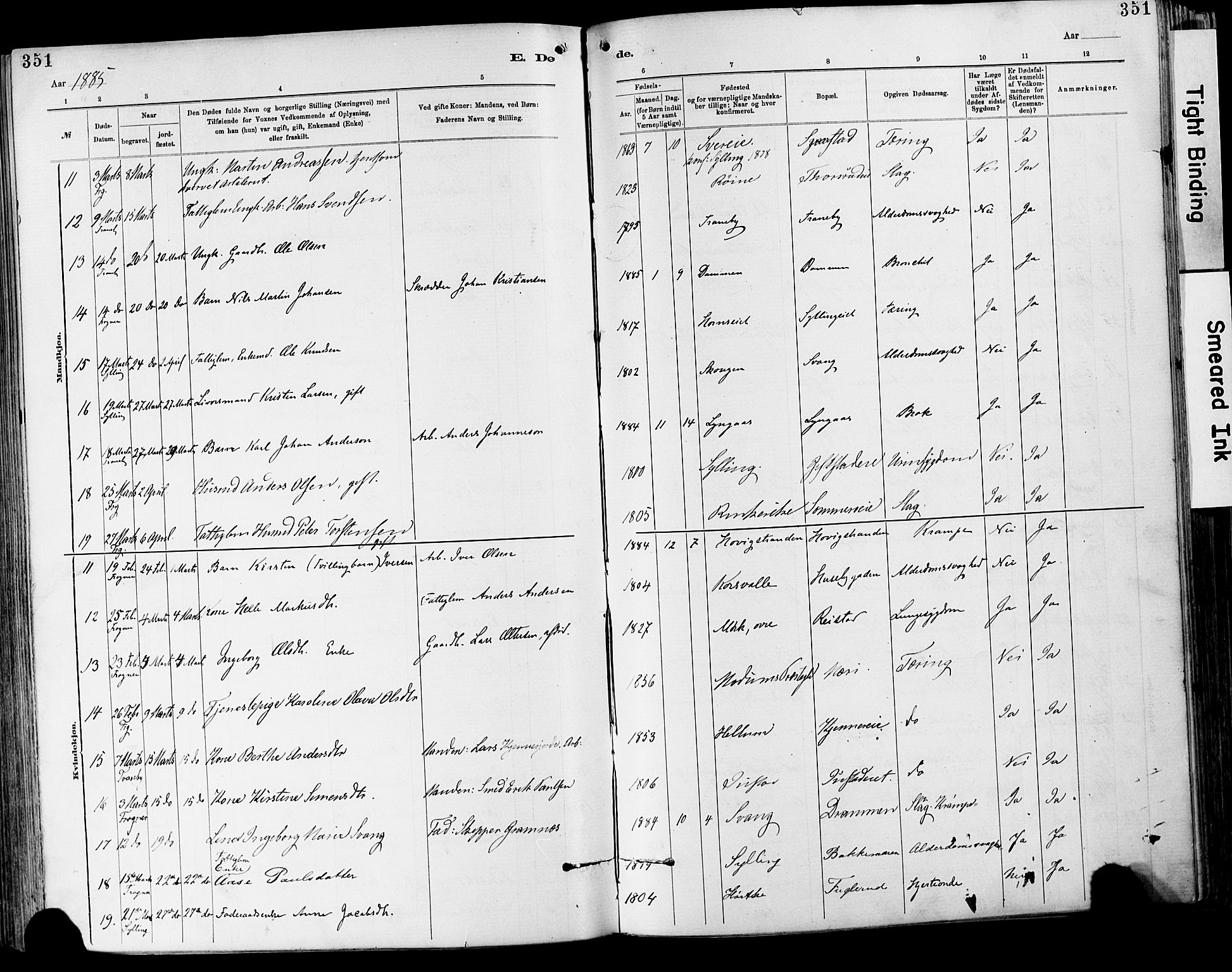 Lier kirkebøker, AV/SAKO-A-230/F/Fa/L0015: Parish register (official) no. I 15, 1883-1894, p. 351