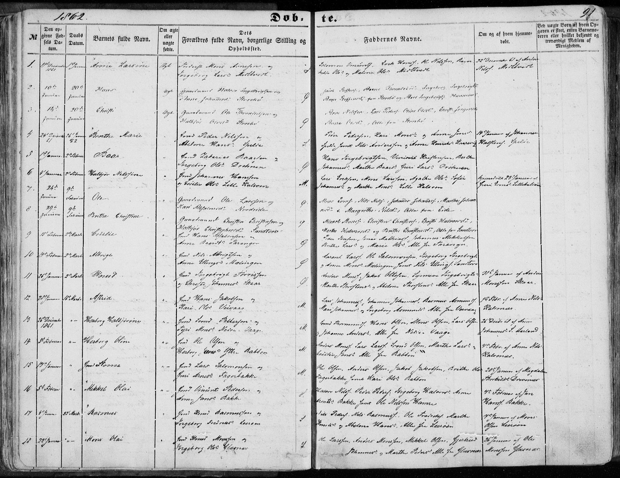 Sund sokneprestembete, SAB/A-99930: Parish register (official) no. A 14, 1850-1866, p. 91