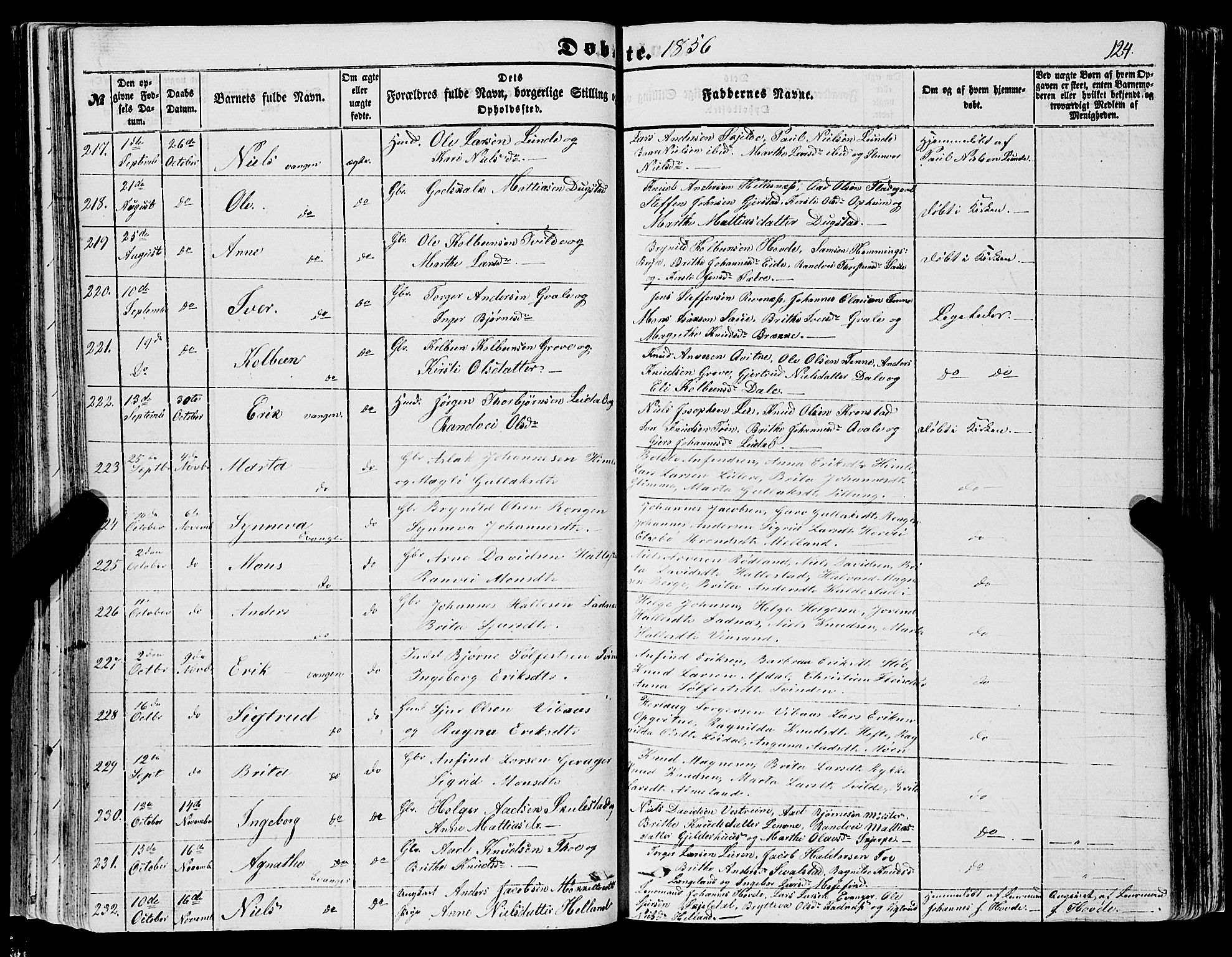 Voss sokneprestembete, AV/SAB-A-79001/H/Haa: Parish register (official) no. A 16, 1849-1863, p. 124