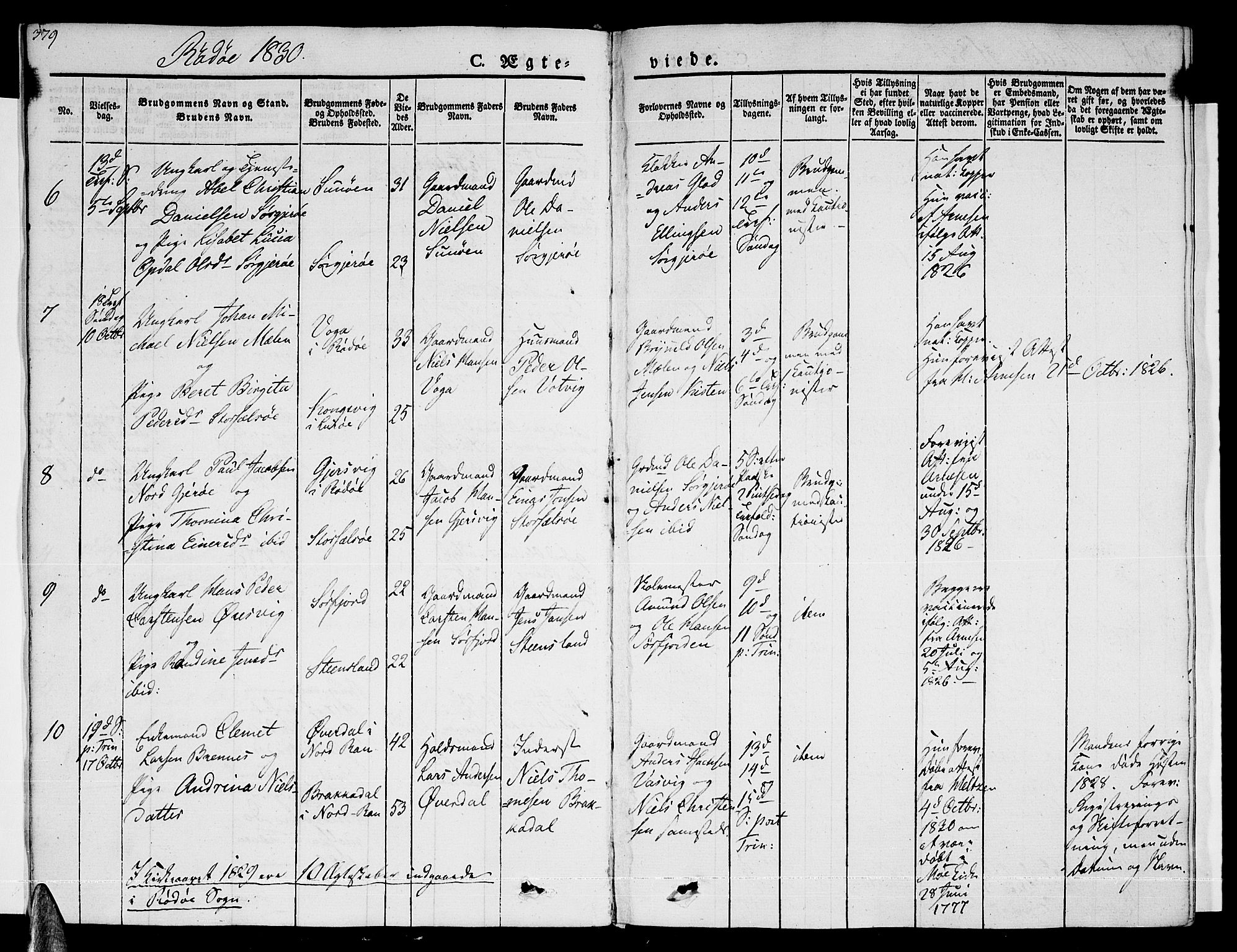 Ministerialprotokoller, klokkerbøker og fødselsregistre - Nordland, SAT/A-1459/841/L0600: Parish register (official) no. 841A07 /1, 1825-1844, p. 379
