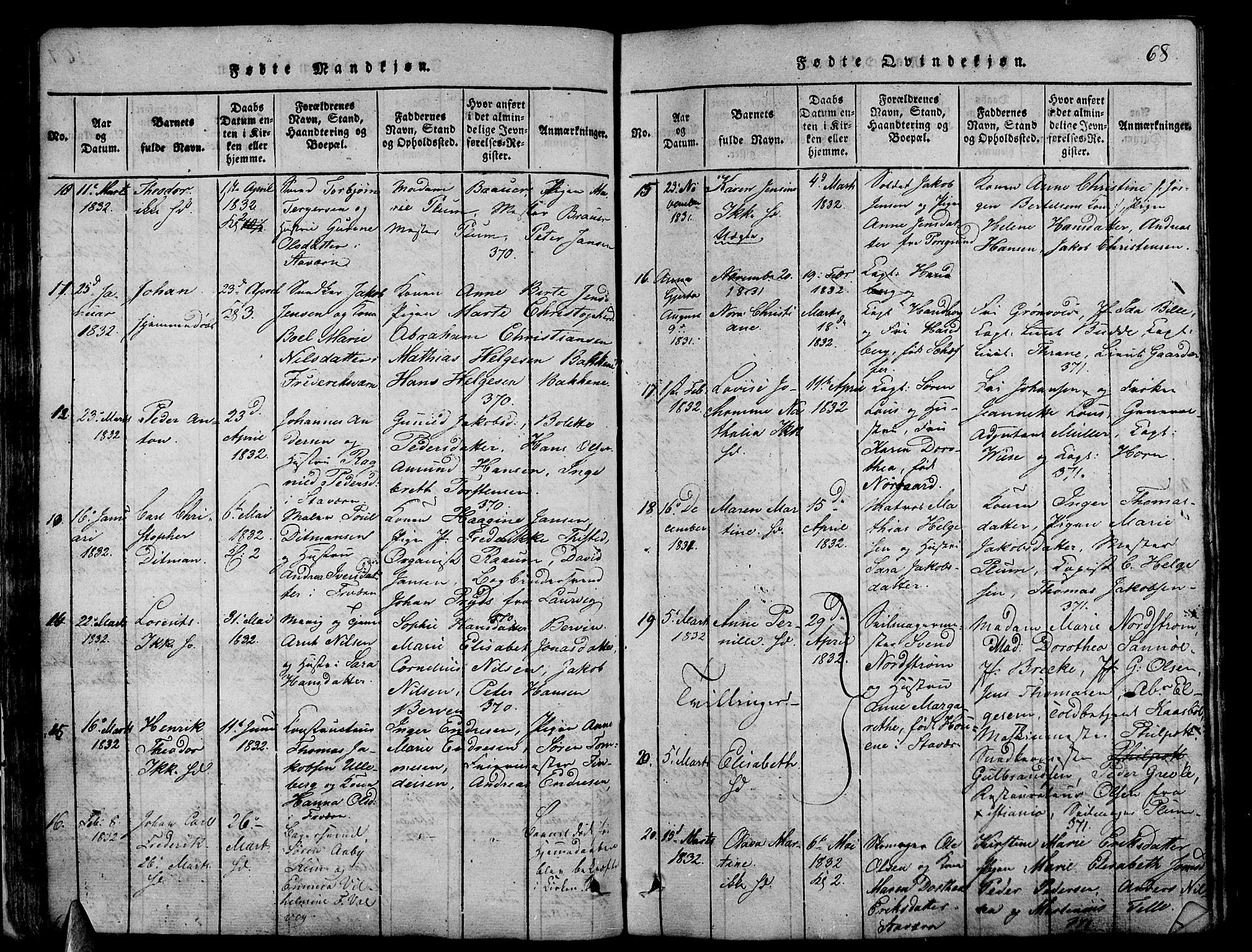 Stavern kirkebøker, AV/SAKO-A-318/G/Ga/L0001: Parish register (copy) no. 1, 1817-1841, p. 68