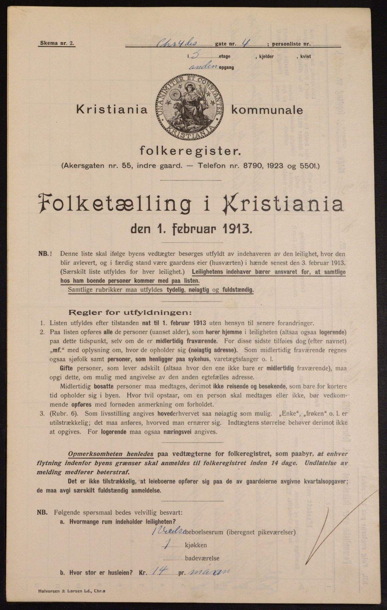 OBA, Municipal Census 1913 for Kristiania, 1913, p. 53847