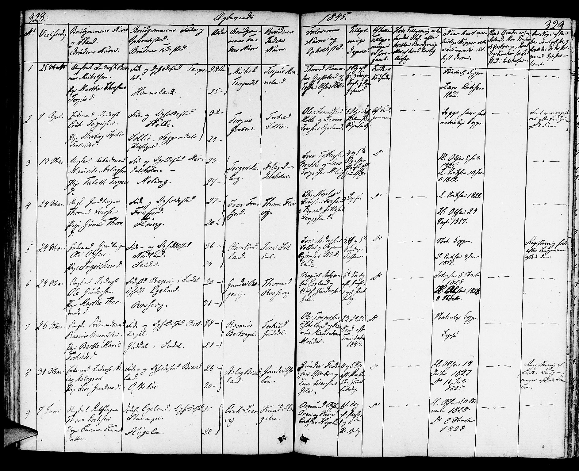 Strand sokneprestkontor, SAST/A-101828/H/Ha/Haa/L0005: Parish register (official) no. A 5, 1833-1854, p. 328-329