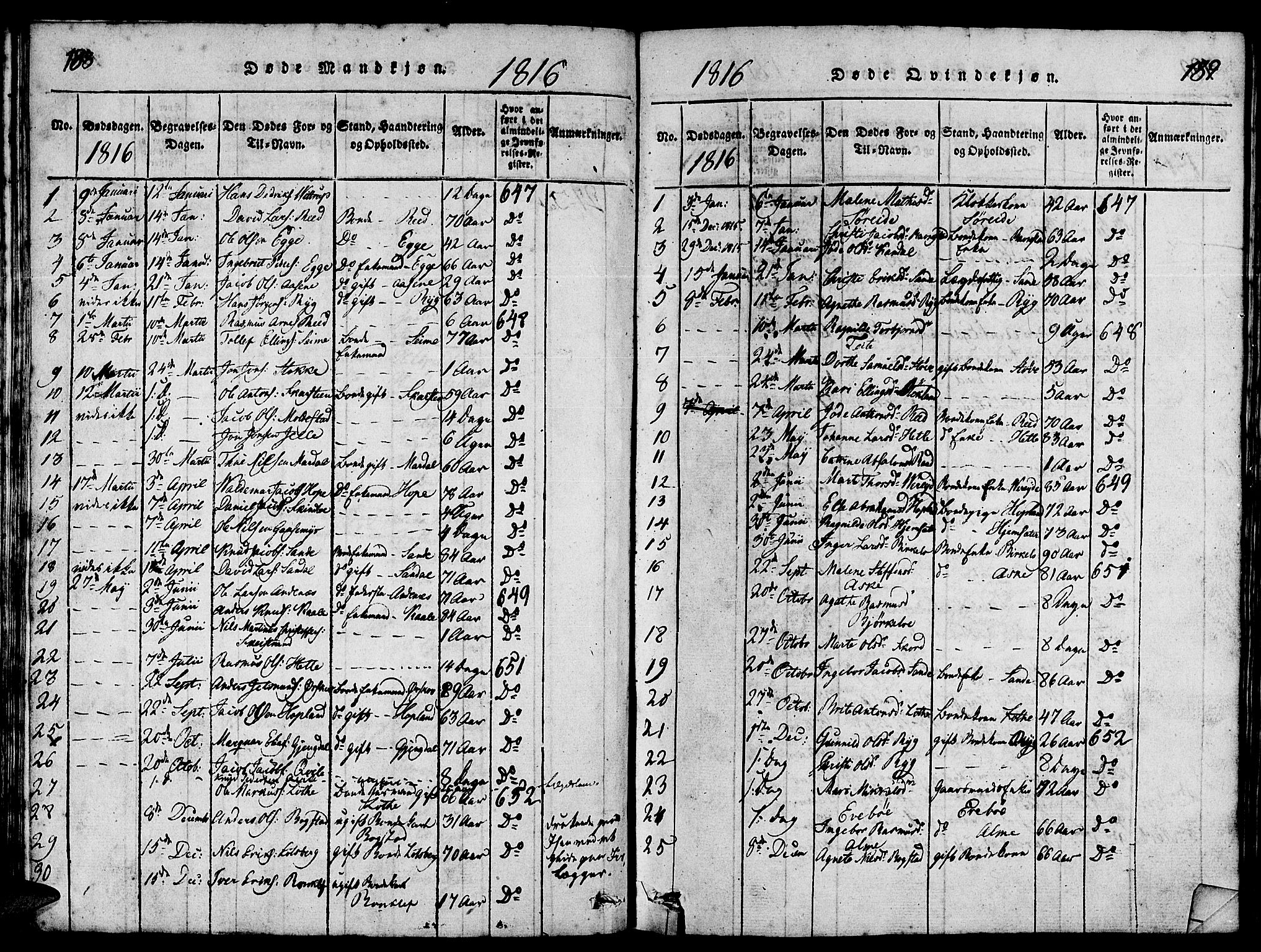 Gloppen sokneprestembete, SAB/A-80101/H/Hab/Haba/L0001: Parish register (copy) no. A 1, 1816-1827, p. 188-189