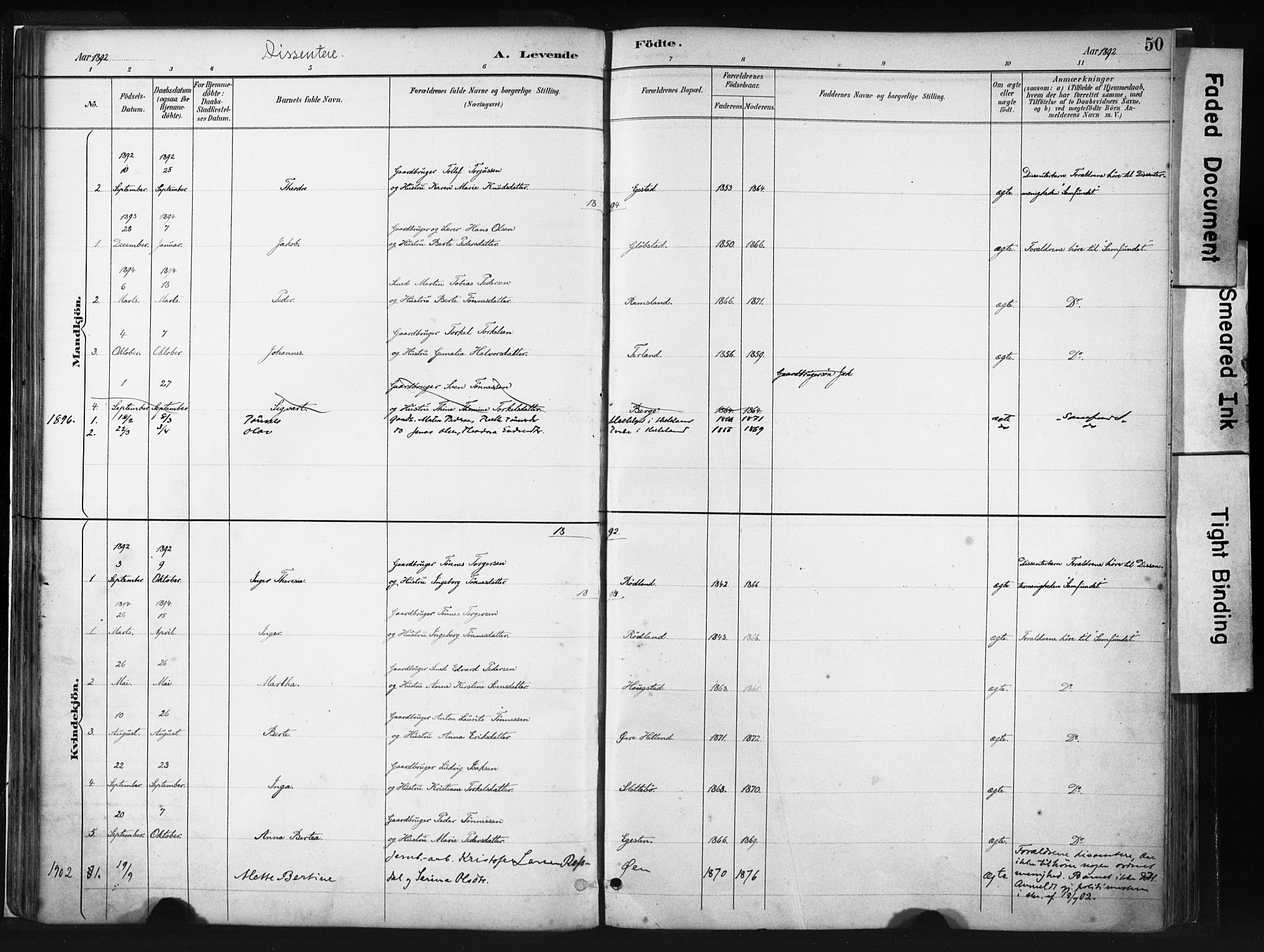 Helleland sokneprestkontor, SAST/A-101810: Parish register (official) no. A 8, 1887-1907, p. 50