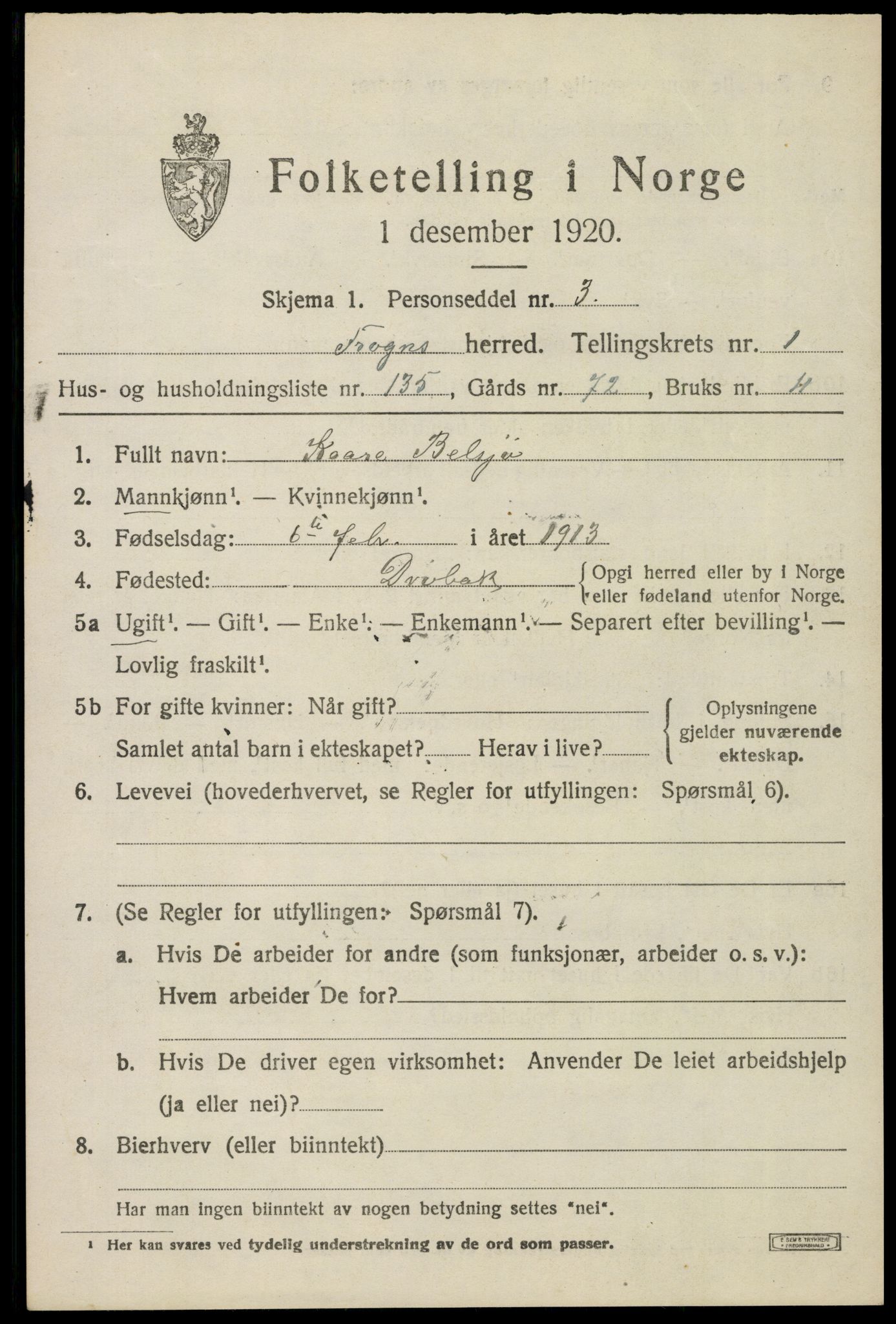 SAO, 1920 census for Frogn, 1920, p. 2793