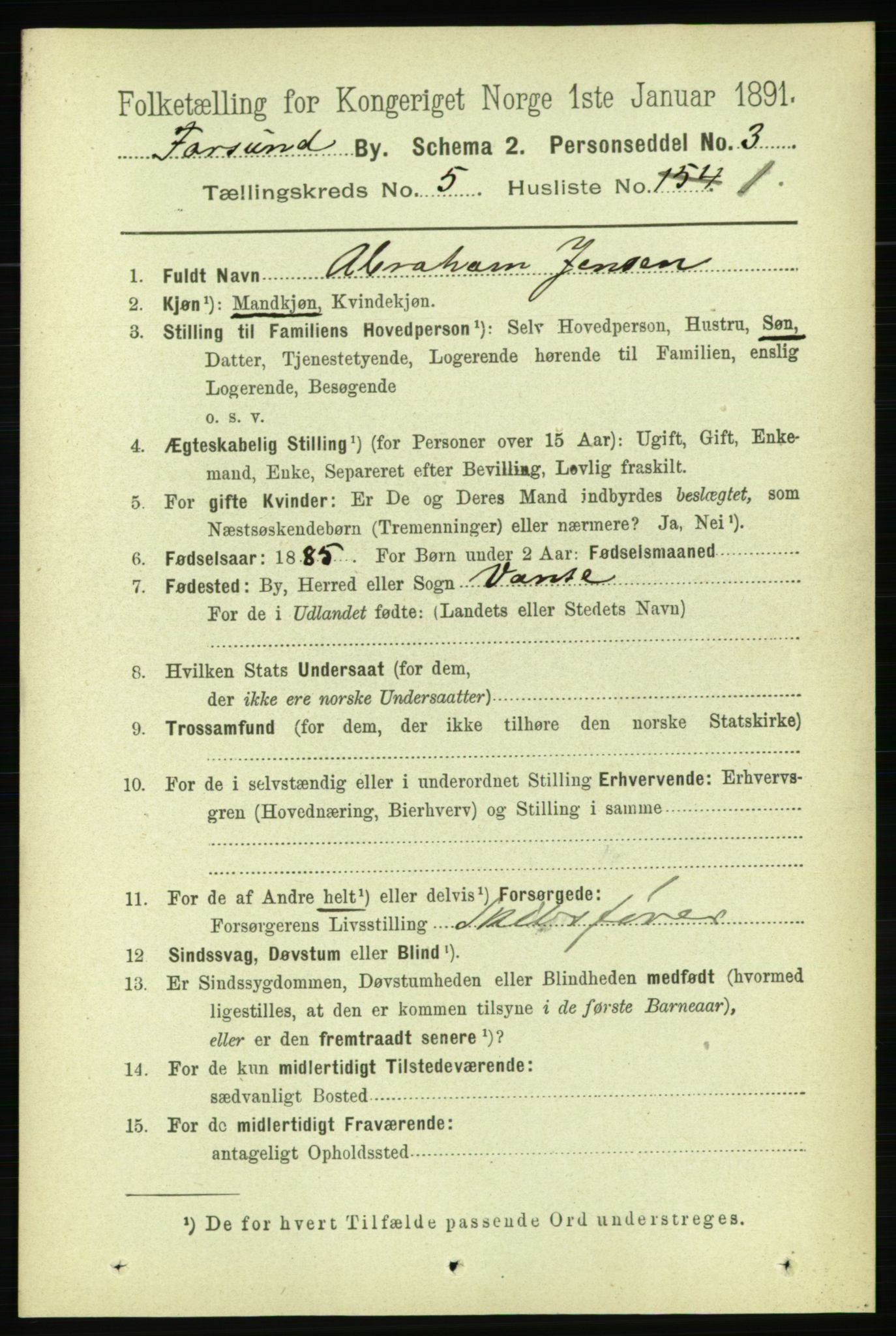 RA, 1891 census for 1003 Farsund, 1891, p. 1948