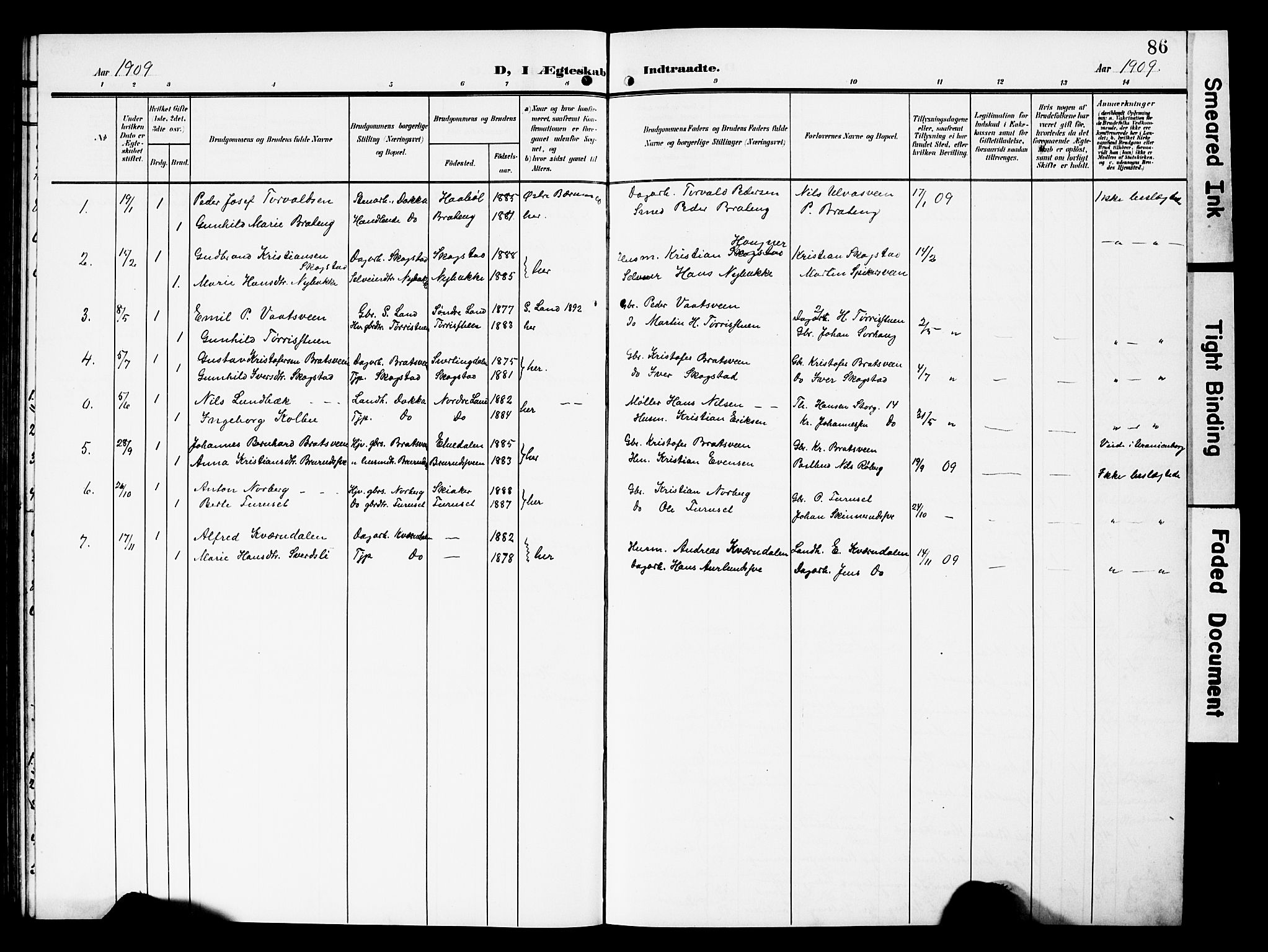 Nordre Land prestekontor, SAH/PREST-124/H/Ha/Hab/L0001: Parish register (copy) no. 1, 1908-1931, p. 86