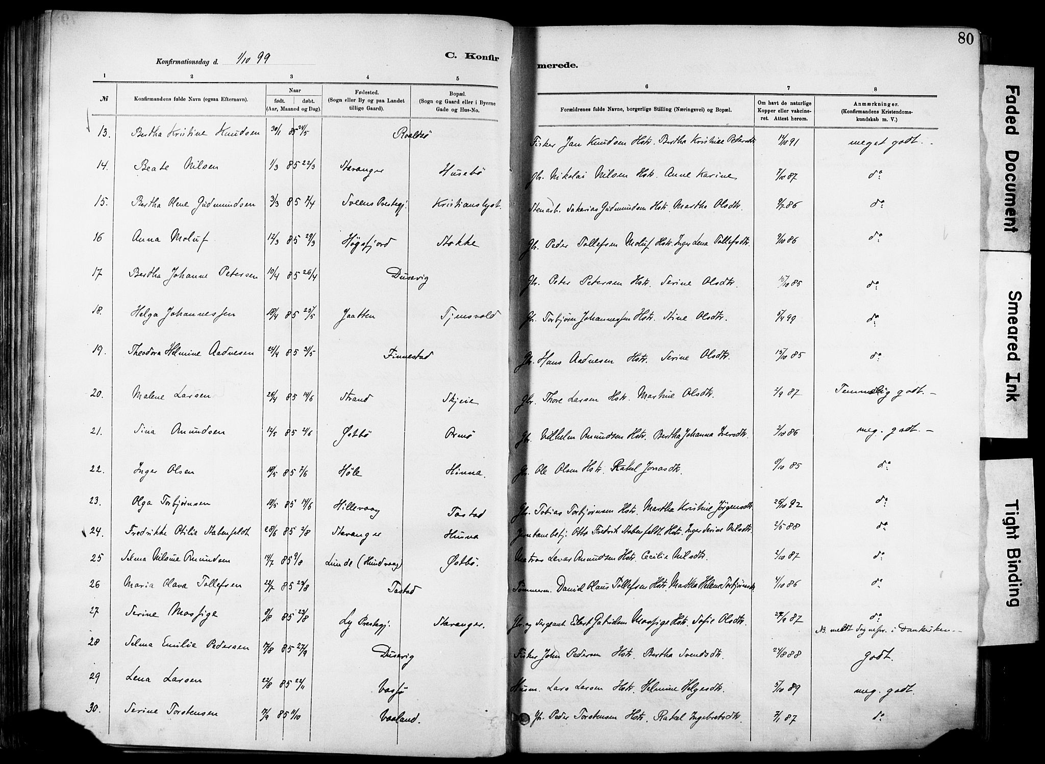 Hetland sokneprestkontor, AV/SAST-A-101826/30/30BA/L0012: Parish register (official) no. A 12, 1882-1912, p. 80