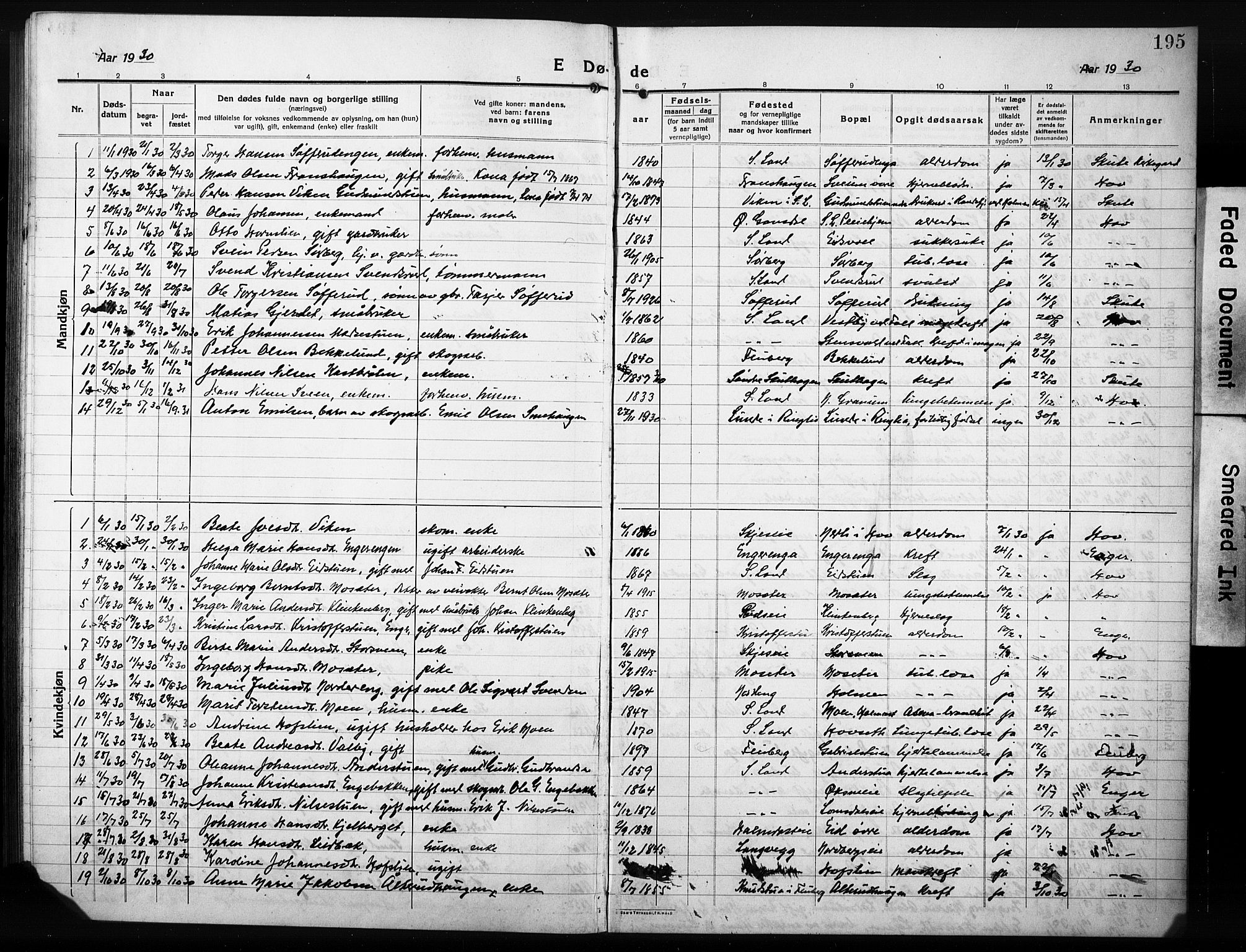 Søndre Land prestekontor, AV/SAH-PREST-122/L/L0007: Parish register (copy) no. 7, 1915-1932, p. 195