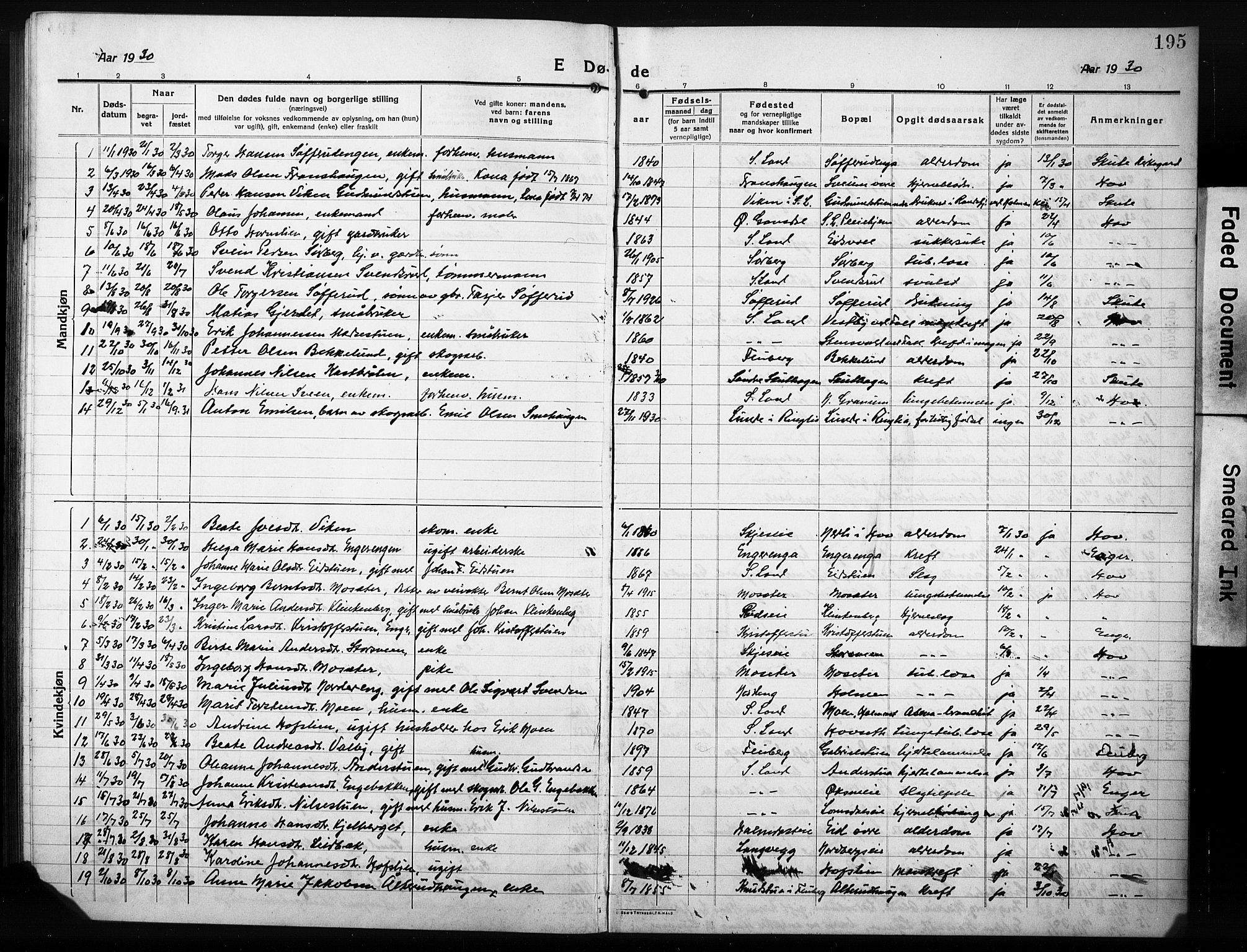 Søndre Land prestekontor, SAH/PREST-122/L/L0007: Parish register (copy) no. 7, 1915-1932, p. 195