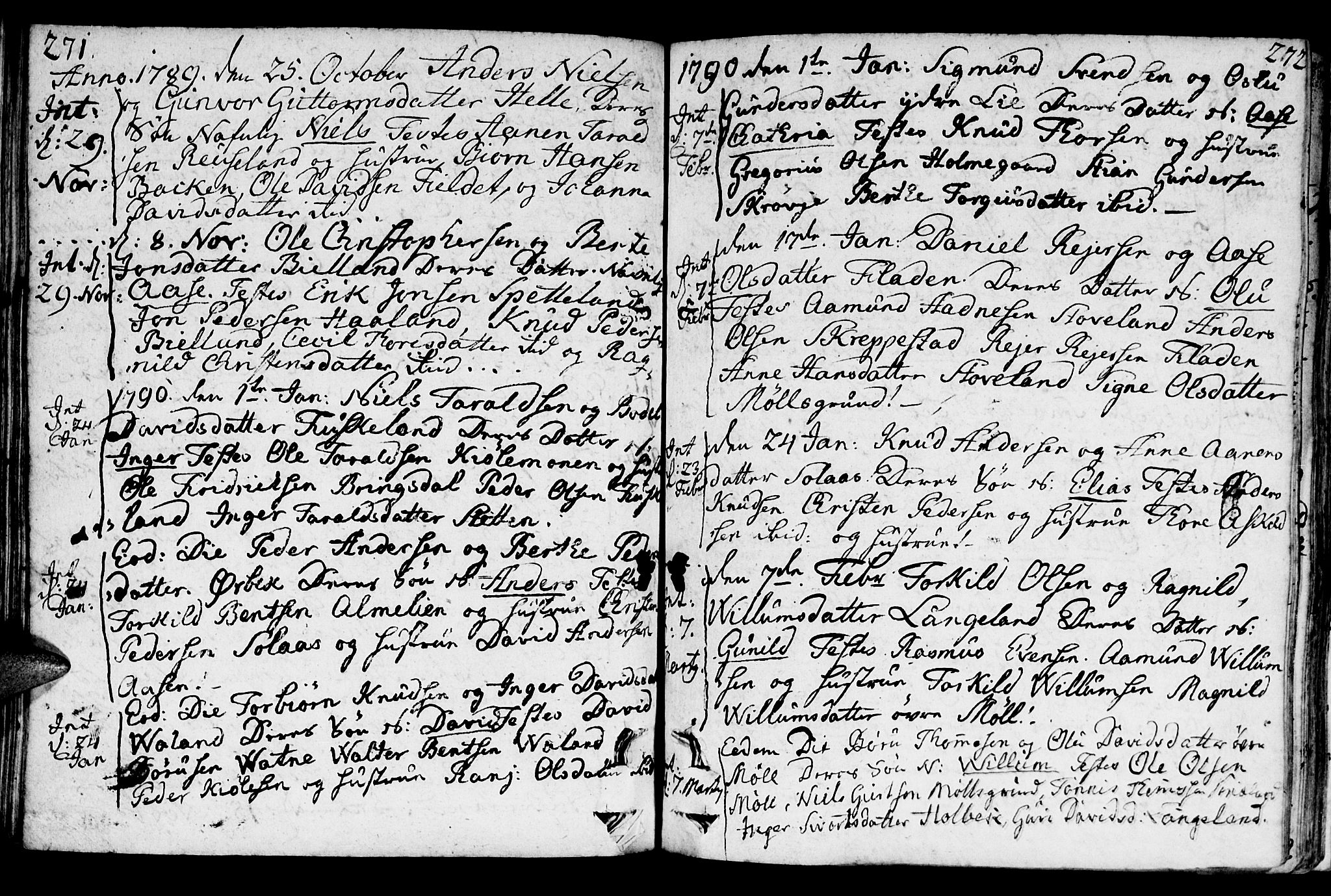 Holum sokneprestkontor, SAK/1111-0022/F/Fa/Faa/L0003: Parish register (official) no. A 3, 1780-1821, p. 271-272