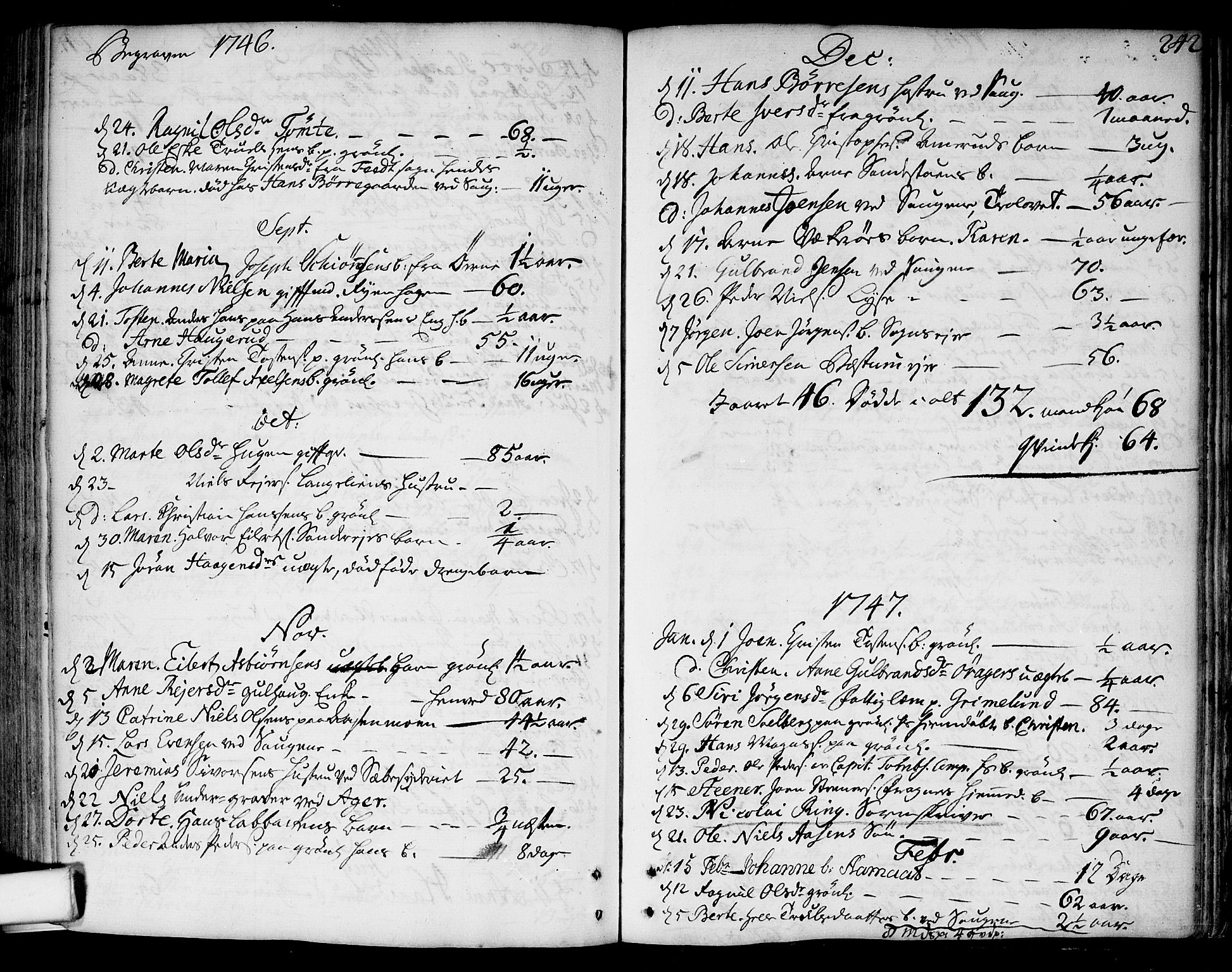 Aker prestekontor kirkebøker, SAO/A-10861/F/L0007: Parish register (official) no. 7, 1734-1748, p. 242