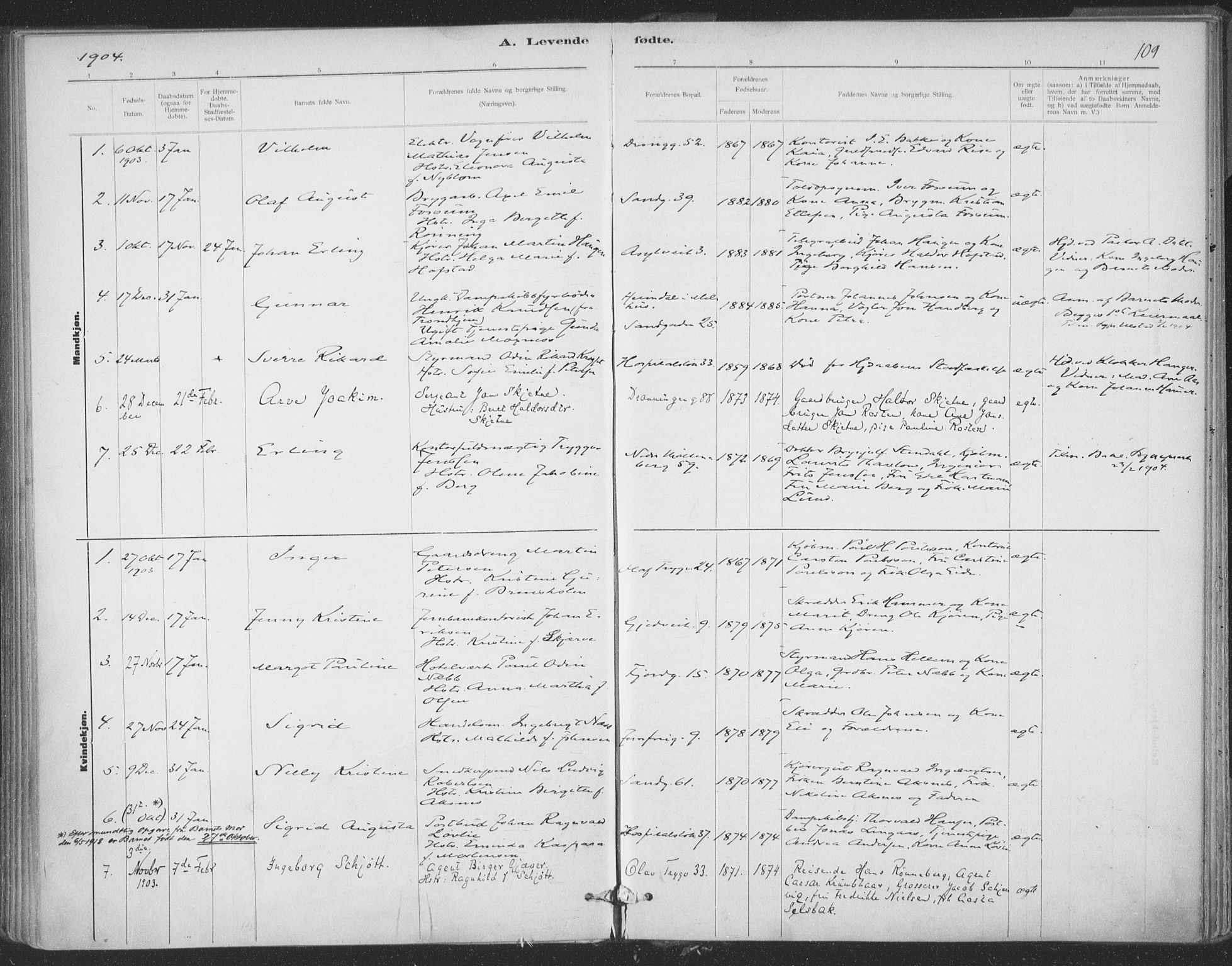 Ministerialprotokoller, klokkerbøker og fødselsregistre - Sør-Trøndelag, SAT/A-1456/602/L0122: Parish register (official) no. 602A20, 1892-1908, p. 109