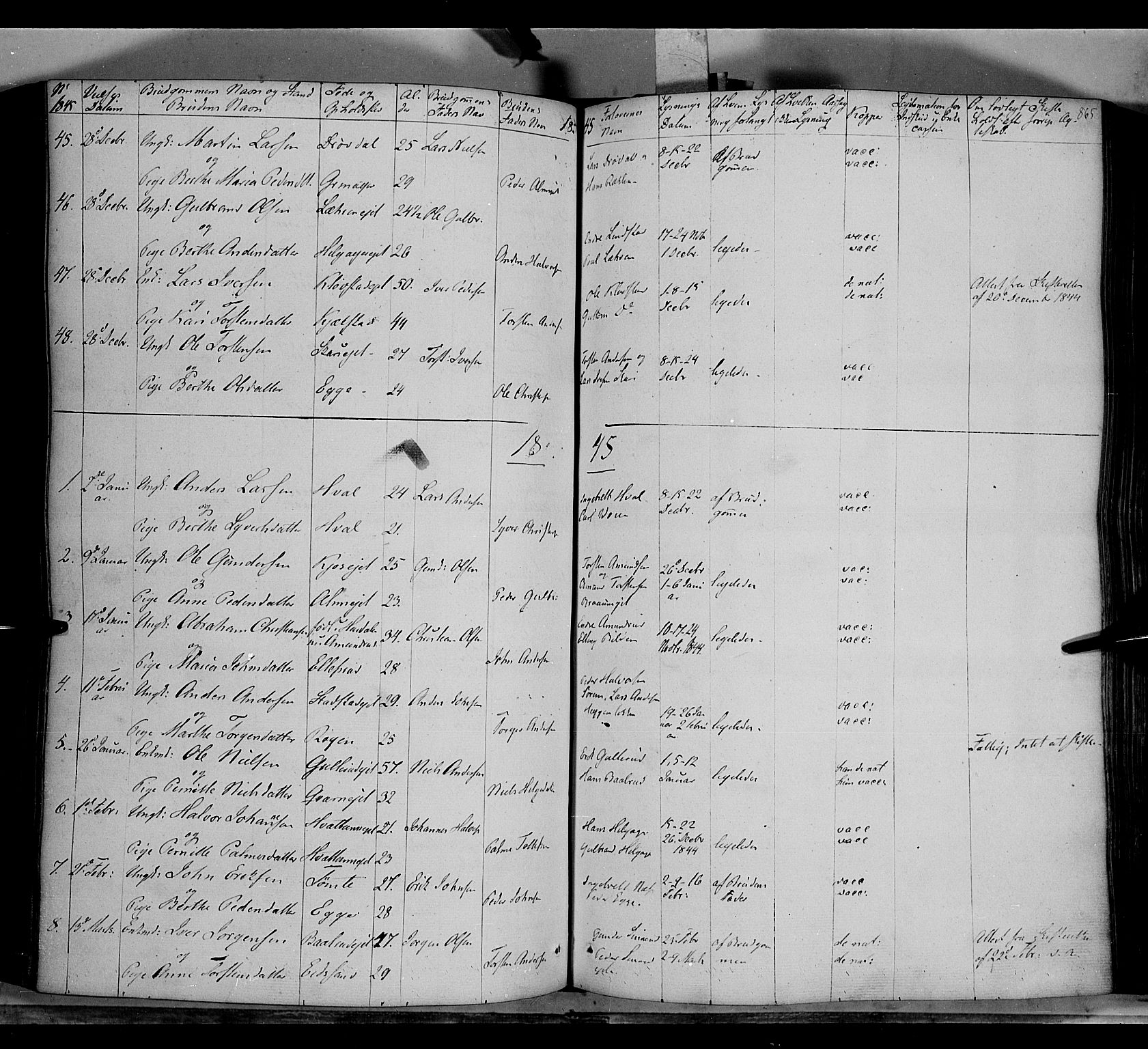 Gran prestekontor, SAH/PREST-112/H/Ha/Haa/L0011: Parish register (official) no. 11, 1842-1856, p. 864-865