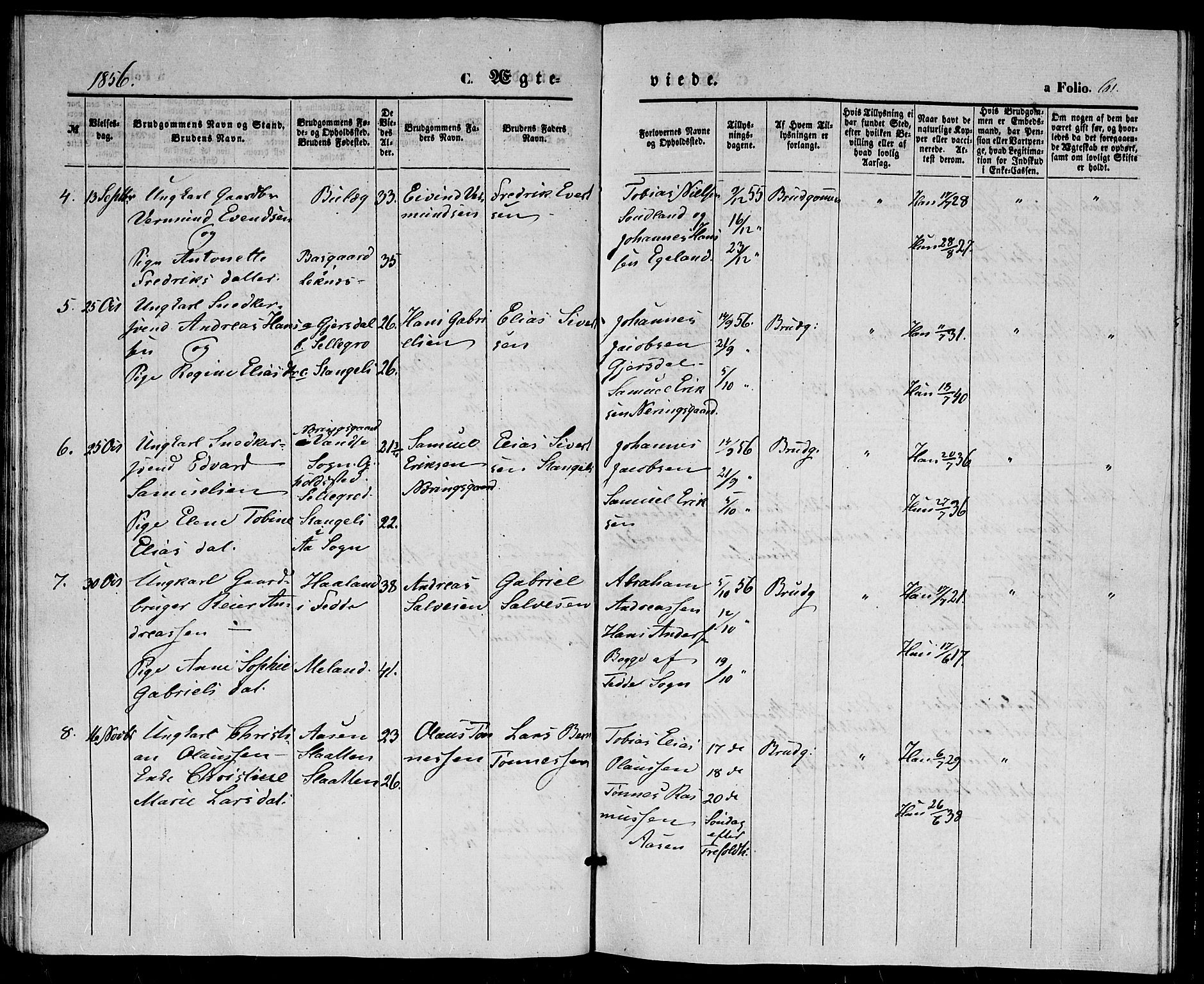 Herad sokneprestkontor, SAK/1111-0018/F/Fb/Fba/L0002: Parish register (copy) no. B 2, 1852-1862, p. 61