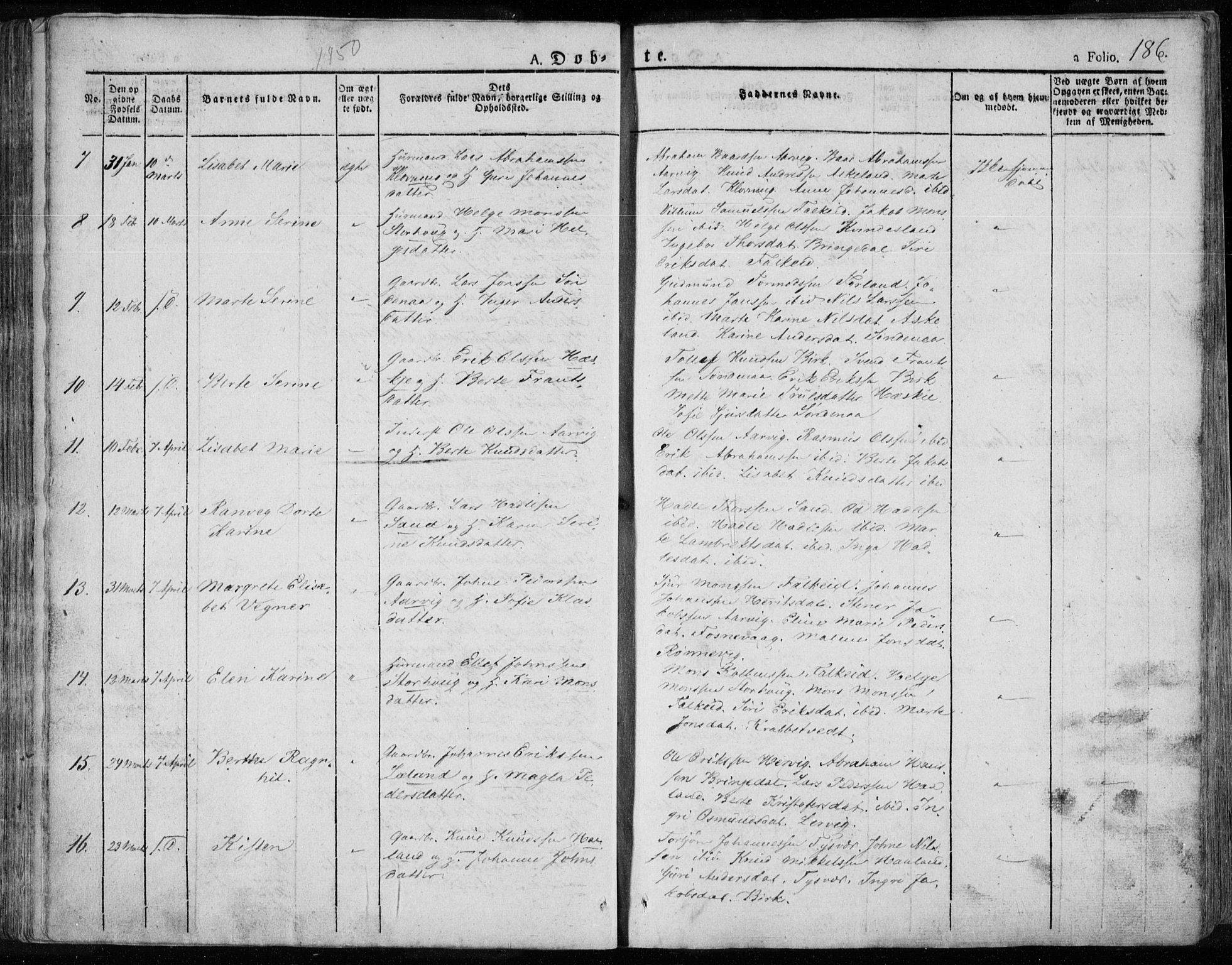 Tysvær sokneprestkontor, AV/SAST-A -101864/H/Ha/Haa/L0001: Parish register (official) no. A 1.1, 1831-1856, p. 186