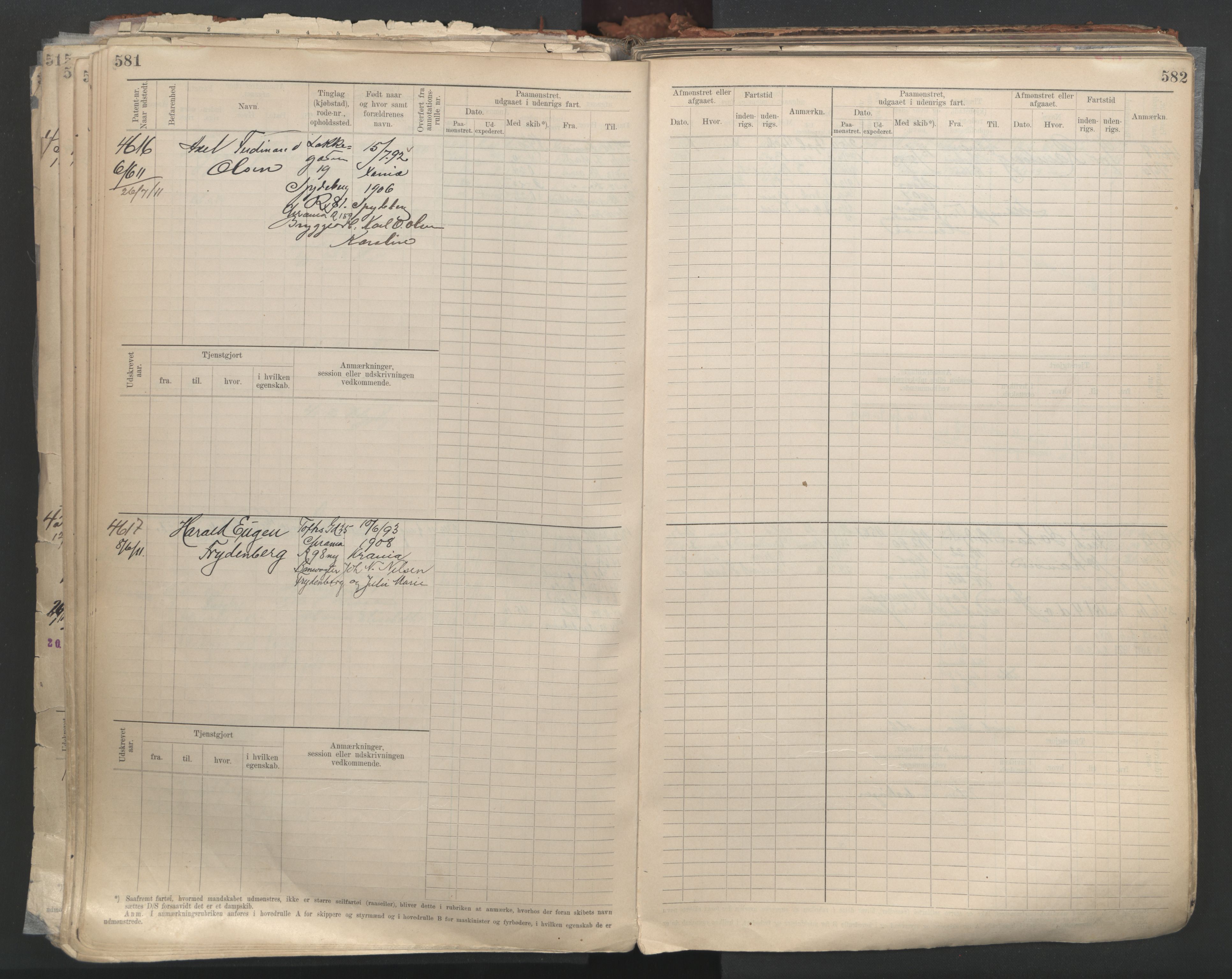 Oslo sjømannskontor, AV/SAO-A-10595/F/Fc/L0004: Hovedrulle, 1904, p. 581-582