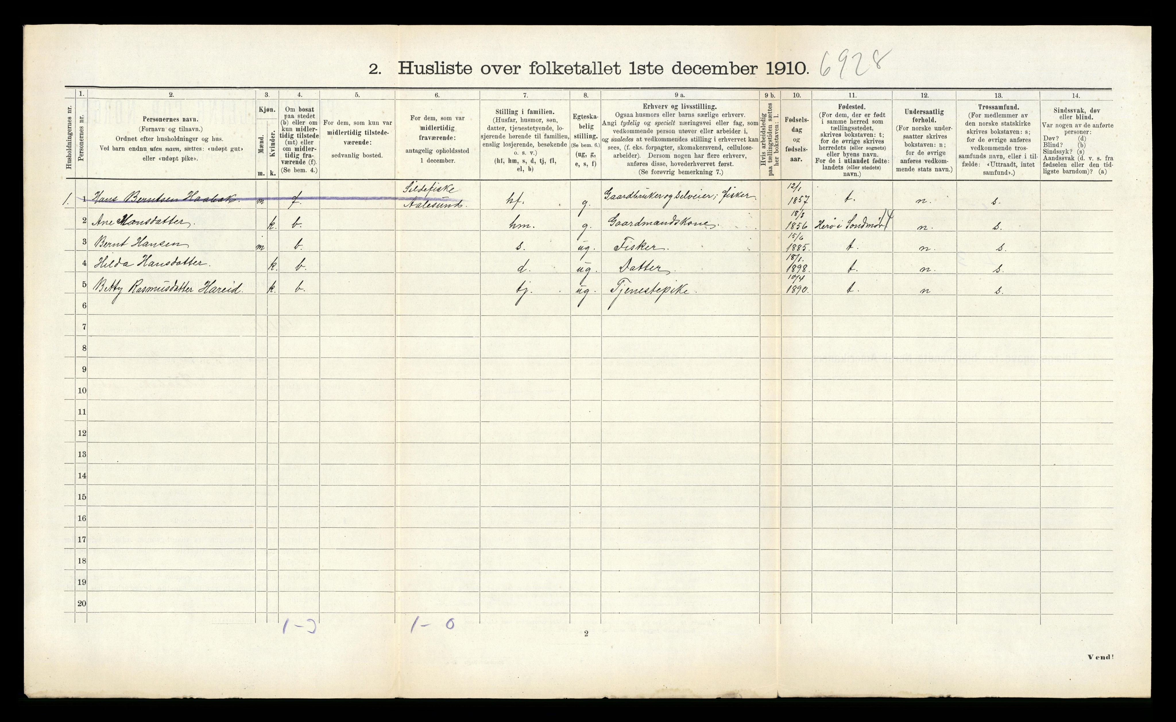 RA, 1910 census for Ulstein, 1910, p. 717