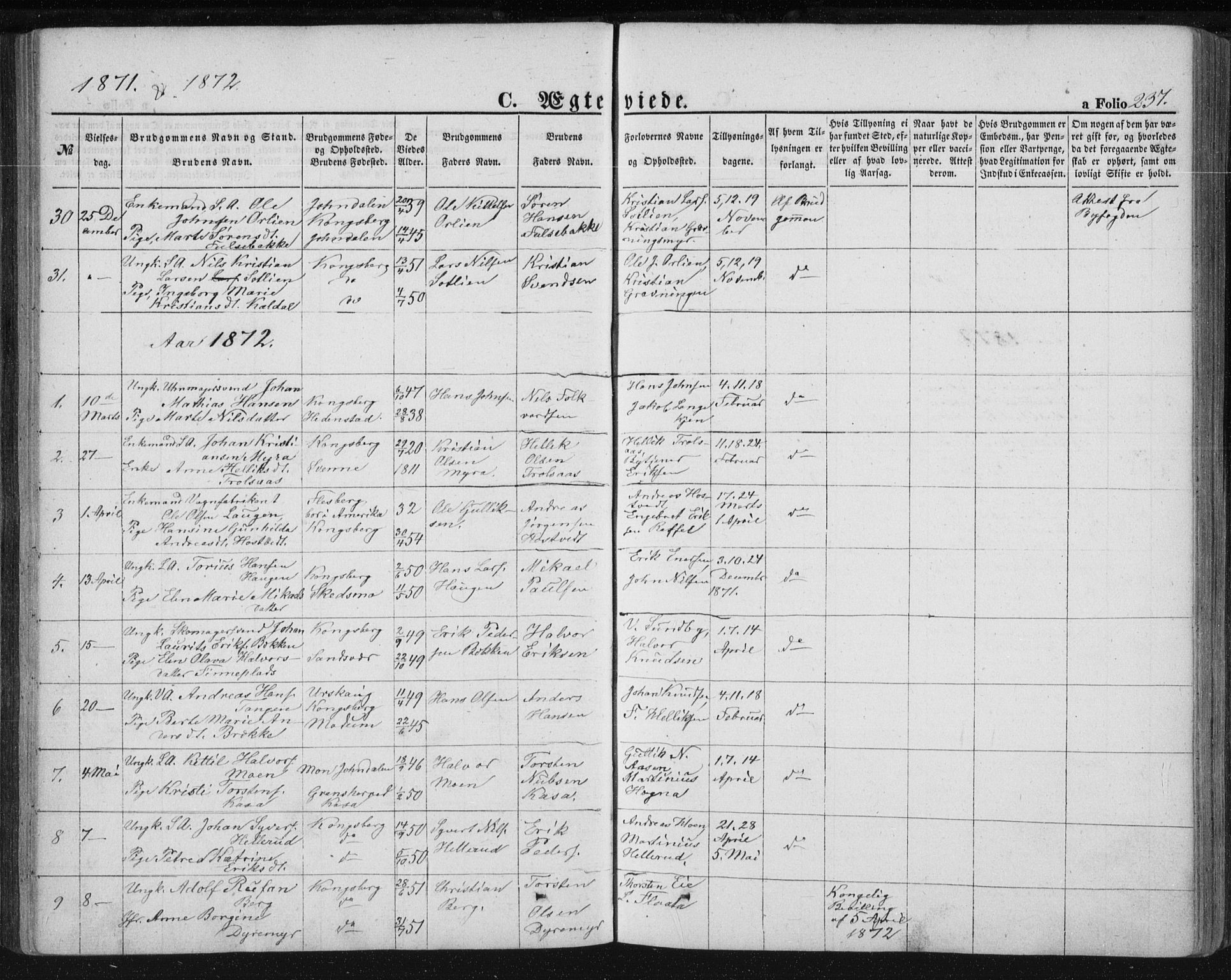 Kongsberg kirkebøker, AV/SAKO-A-22/F/Fa/L0010: Parish register (official) no. I 10, 1859-1875, p. 237