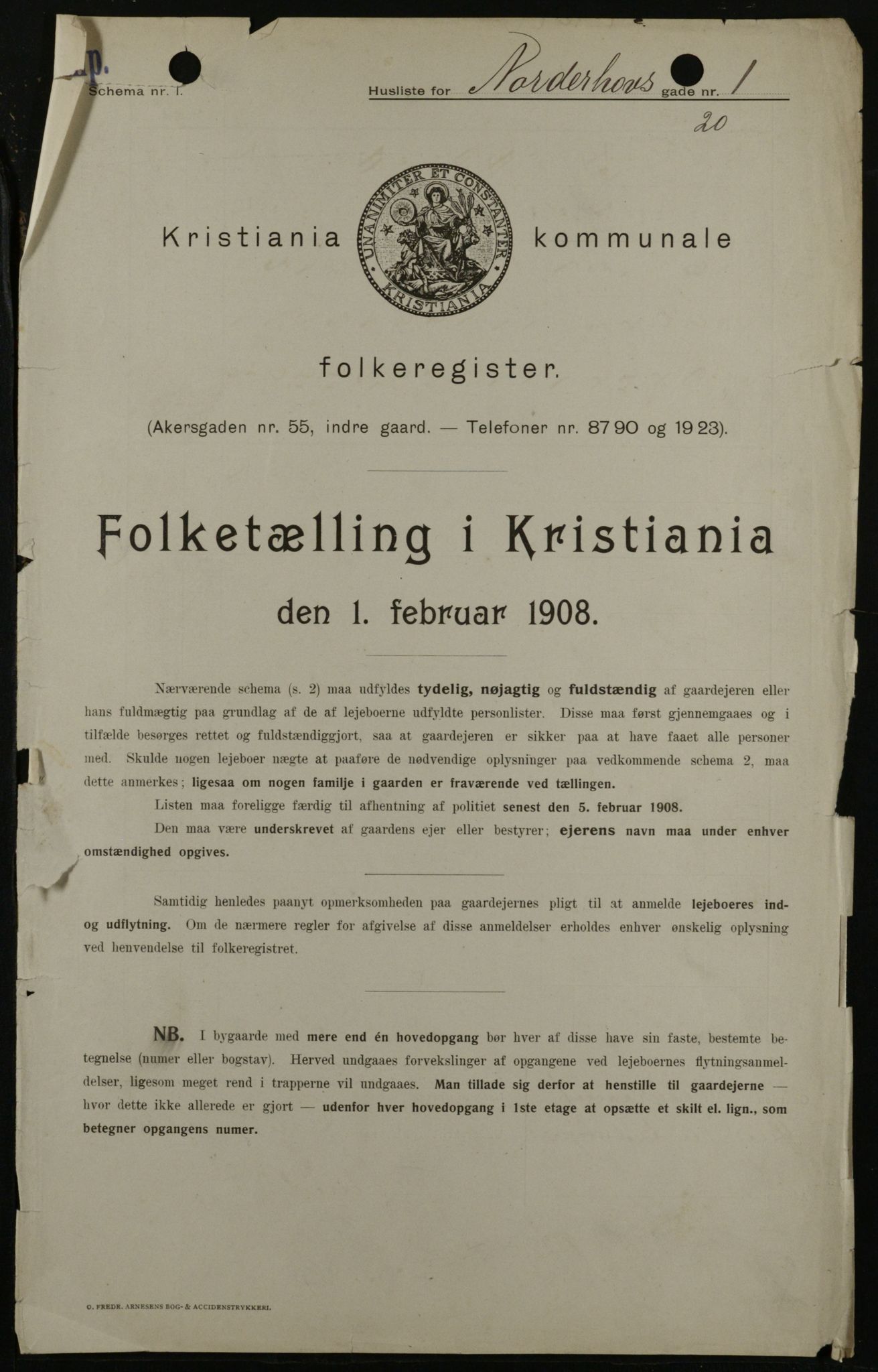 OBA, Municipal Census 1908 for Kristiania, 1908, p. 65062