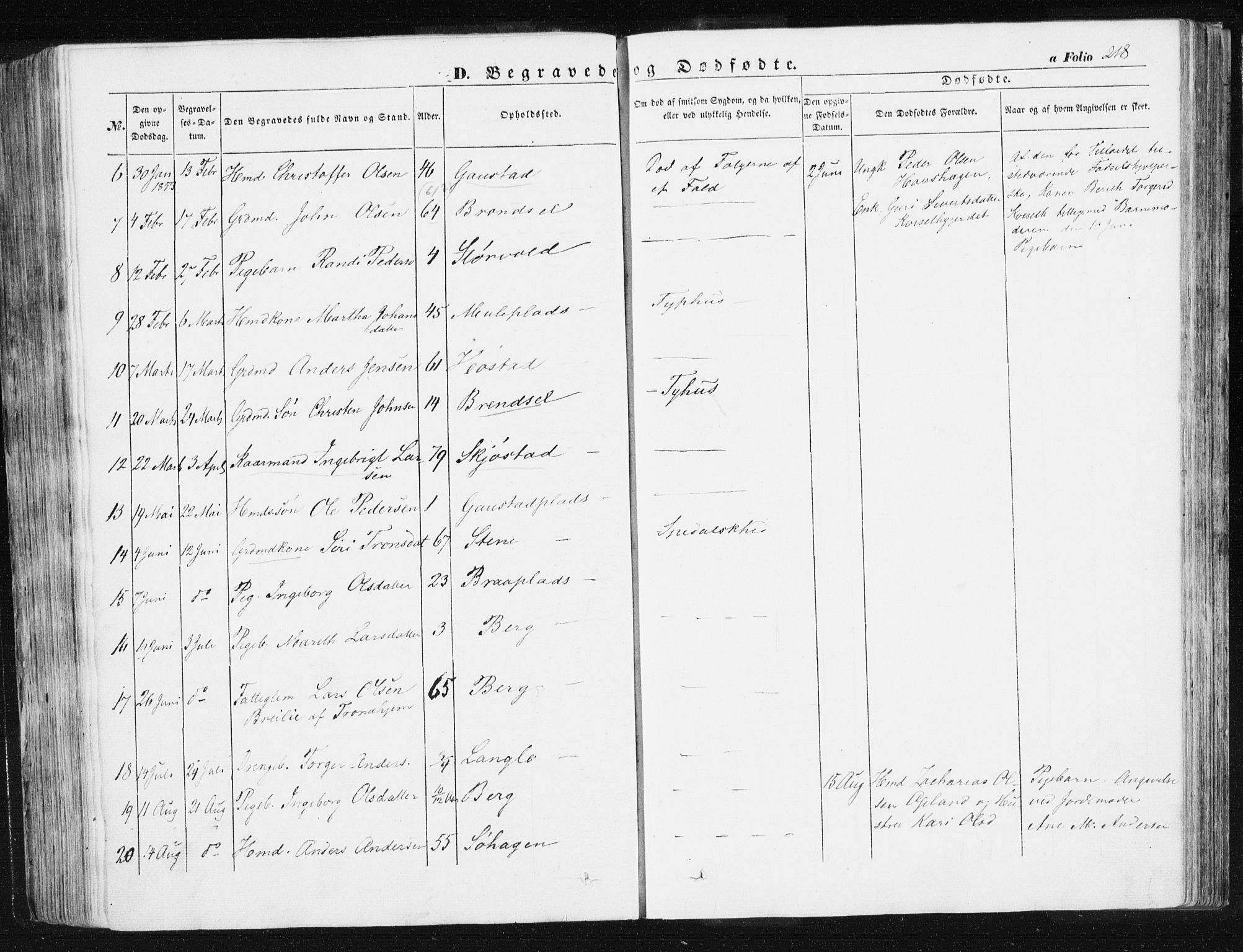 Ministerialprotokoller, klokkerbøker og fødselsregistre - Sør-Trøndelag, SAT/A-1456/612/L0376: Parish register (official) no. 612A08, 1846-1859, p. 218