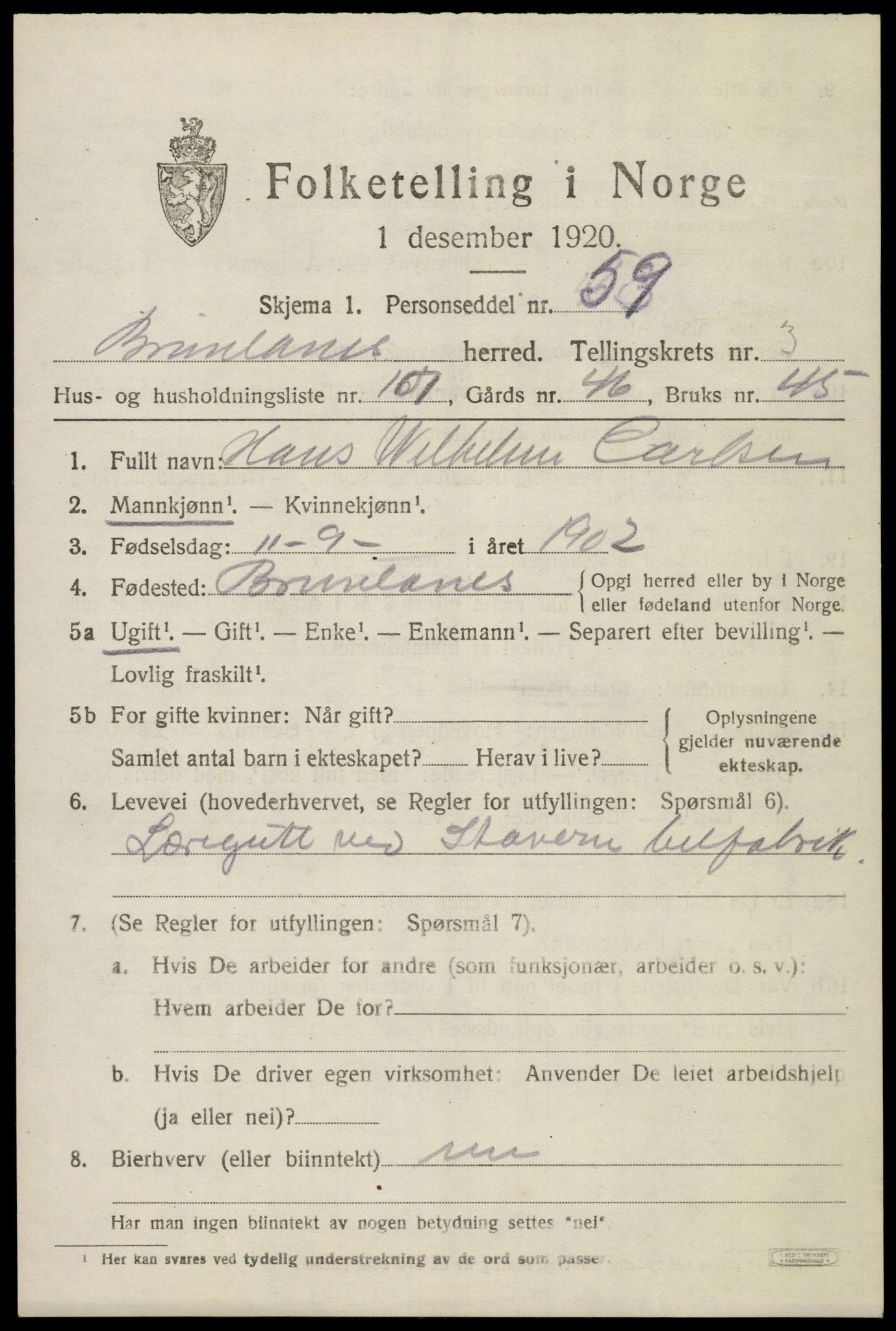 SAKO, 1920 census for Brunlanes, 1920, p. 6085