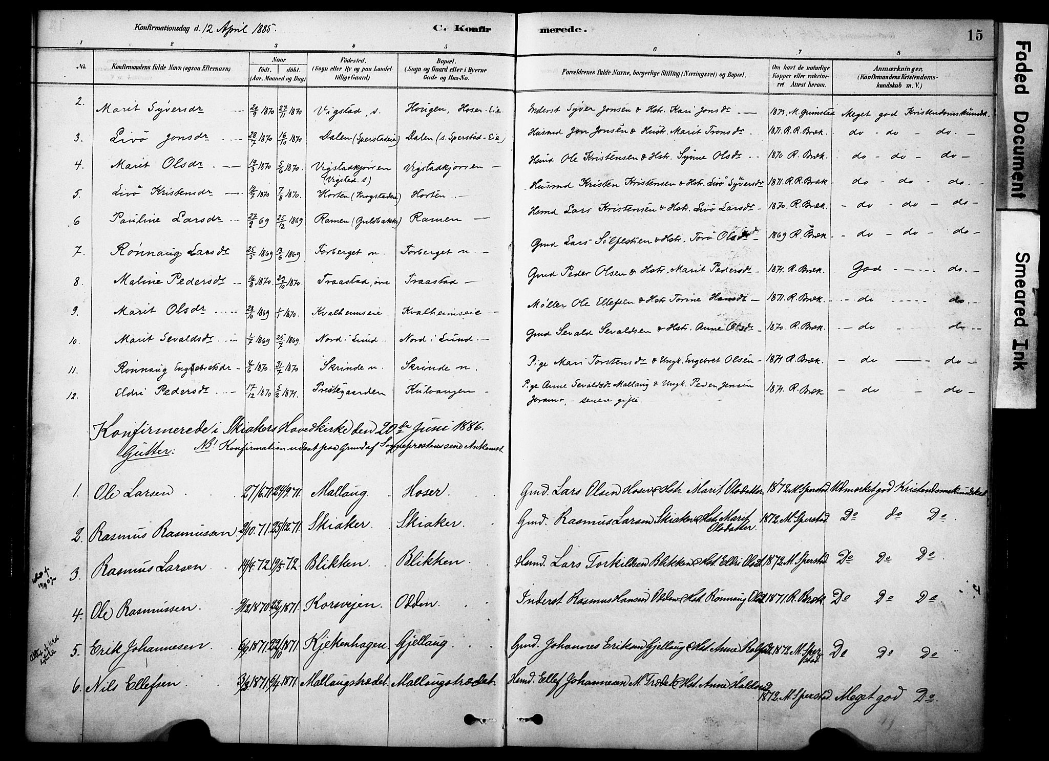 Skjåk prestekontor, SAH/PREST-072/H/Ha/Haa/L0002: Parish register (official) no. 2, 1878-1907, p. 15
