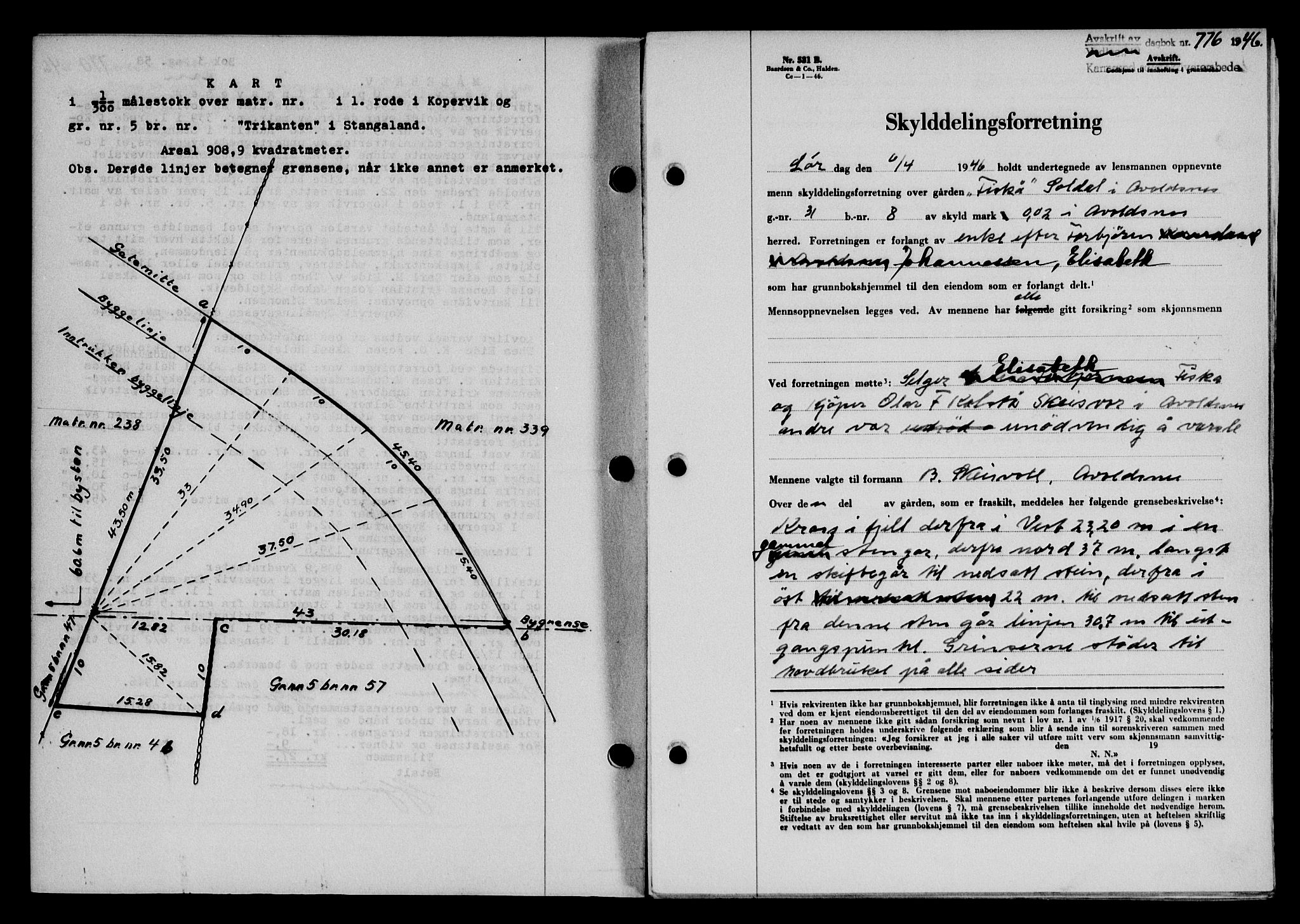 Karmsund sorenskriveri, AV/SAST-A-100311/01/II/IIB/L0085: Mortgage book no. 66A, 1946-1946, Diary no: : 776/1946