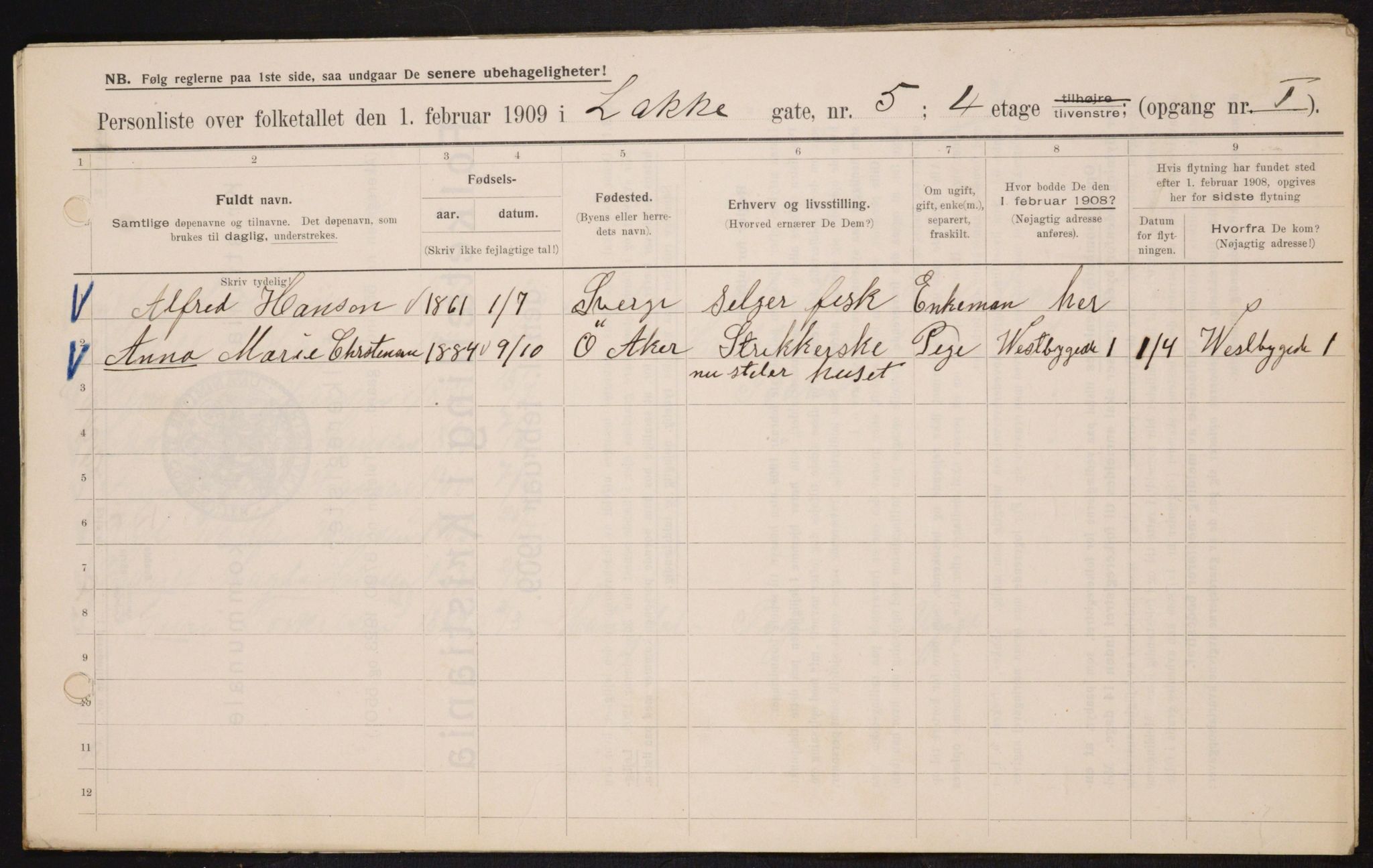 OBA, Municipal Census 1909 for Kristiania, 1909, p. 50463