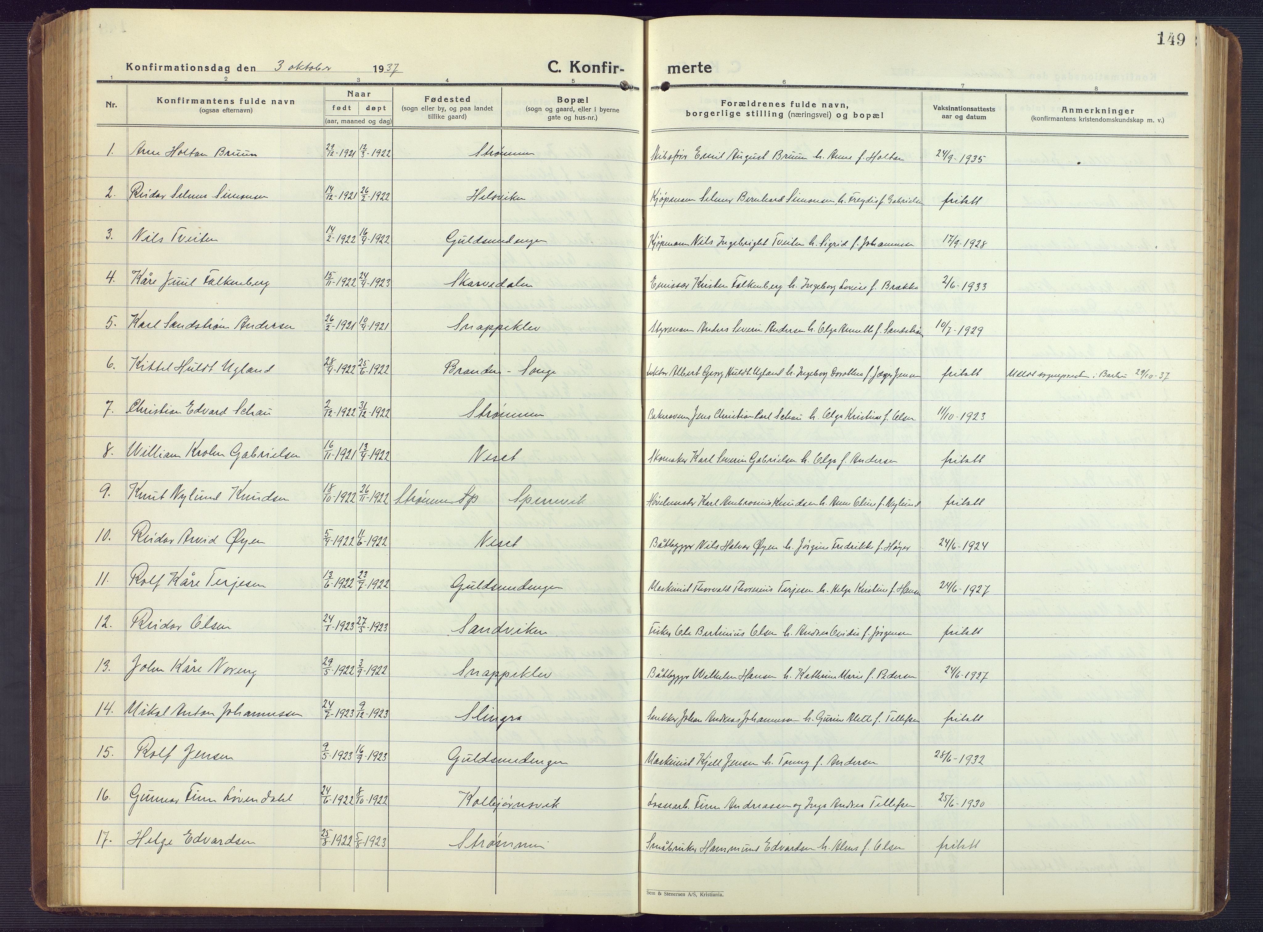 Hisøy sokneprestkontor, AV/SAK-1111-0020/F/Fb/L0005: Parish register (copy) no. B 5, 1924-1946, p. 149