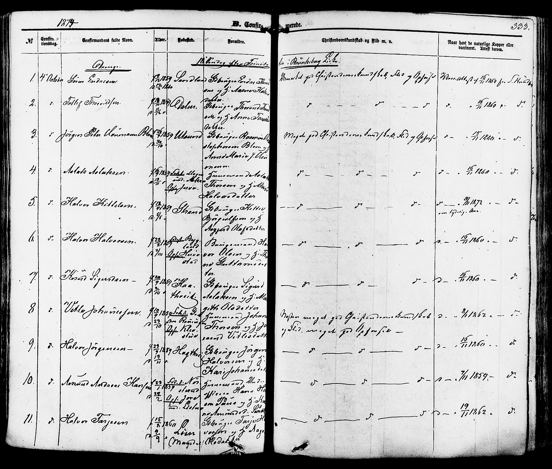 Kviteseid kirkebøker, SAKO/A-276/F/Fa/L0007: Parish register (official) no. I 7, 1859-1881, p. 333