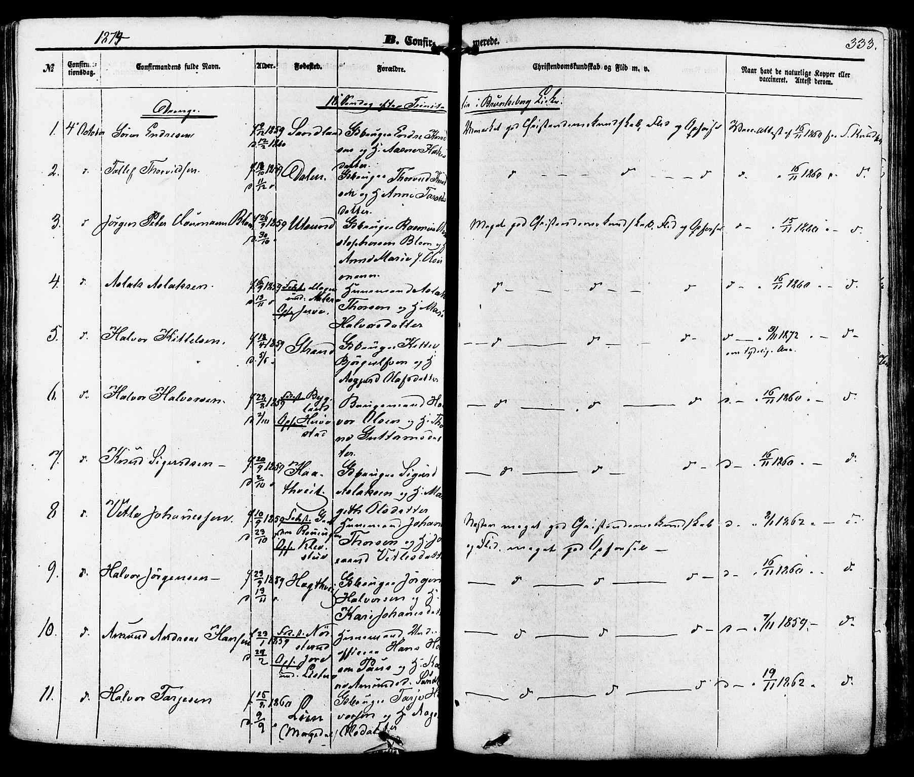 Kviteseid kirkebøker, AV/SAKO-A-276/F/Fa/L0007: Parish register (official) no. I 7, 1859-1881, p. 333