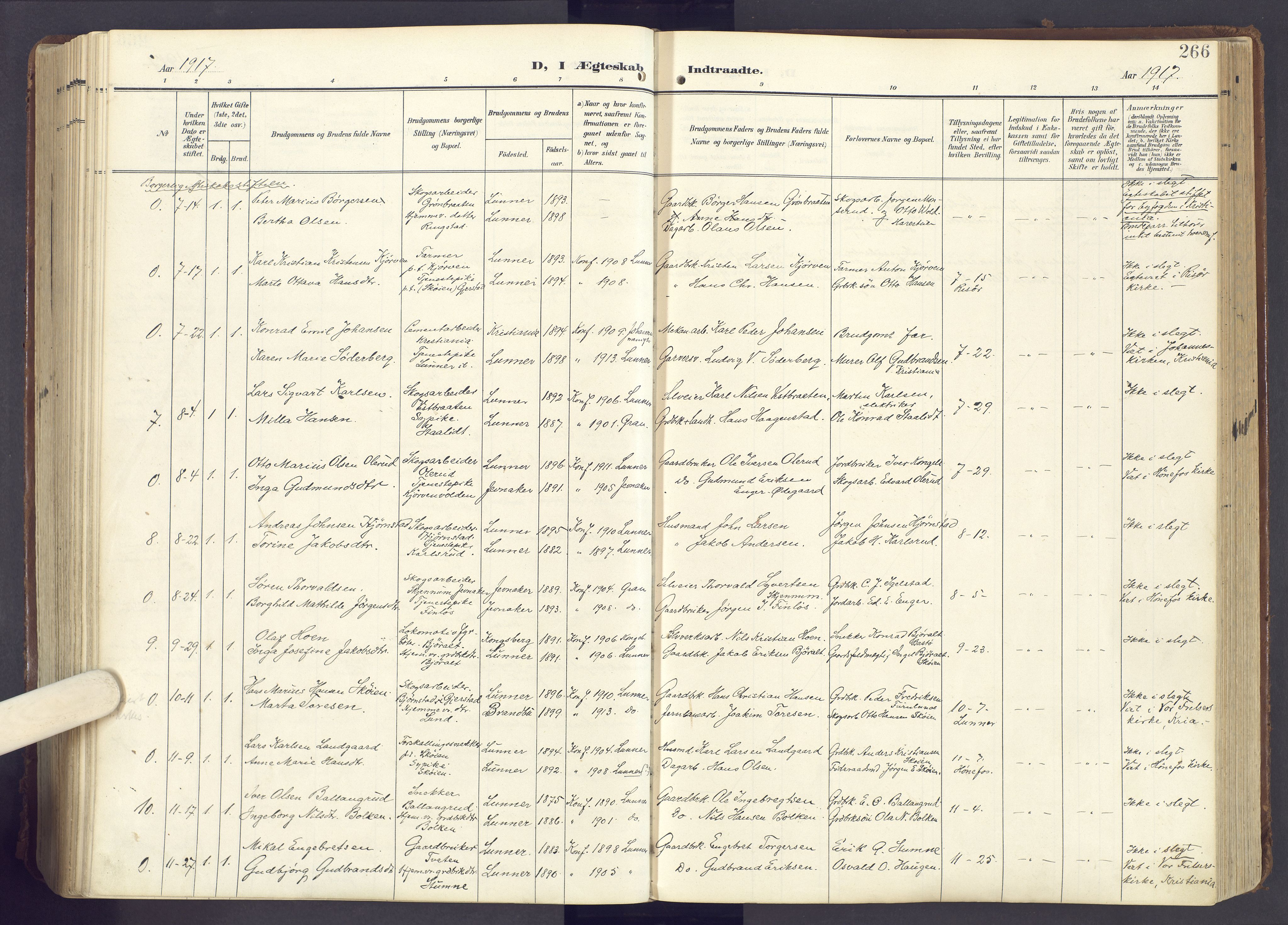 Lunner prestekontor, SAH/PREST-118/H/Ha/Haa/L0001: Parish register (official) no. 1, 1907-1922, p. 266