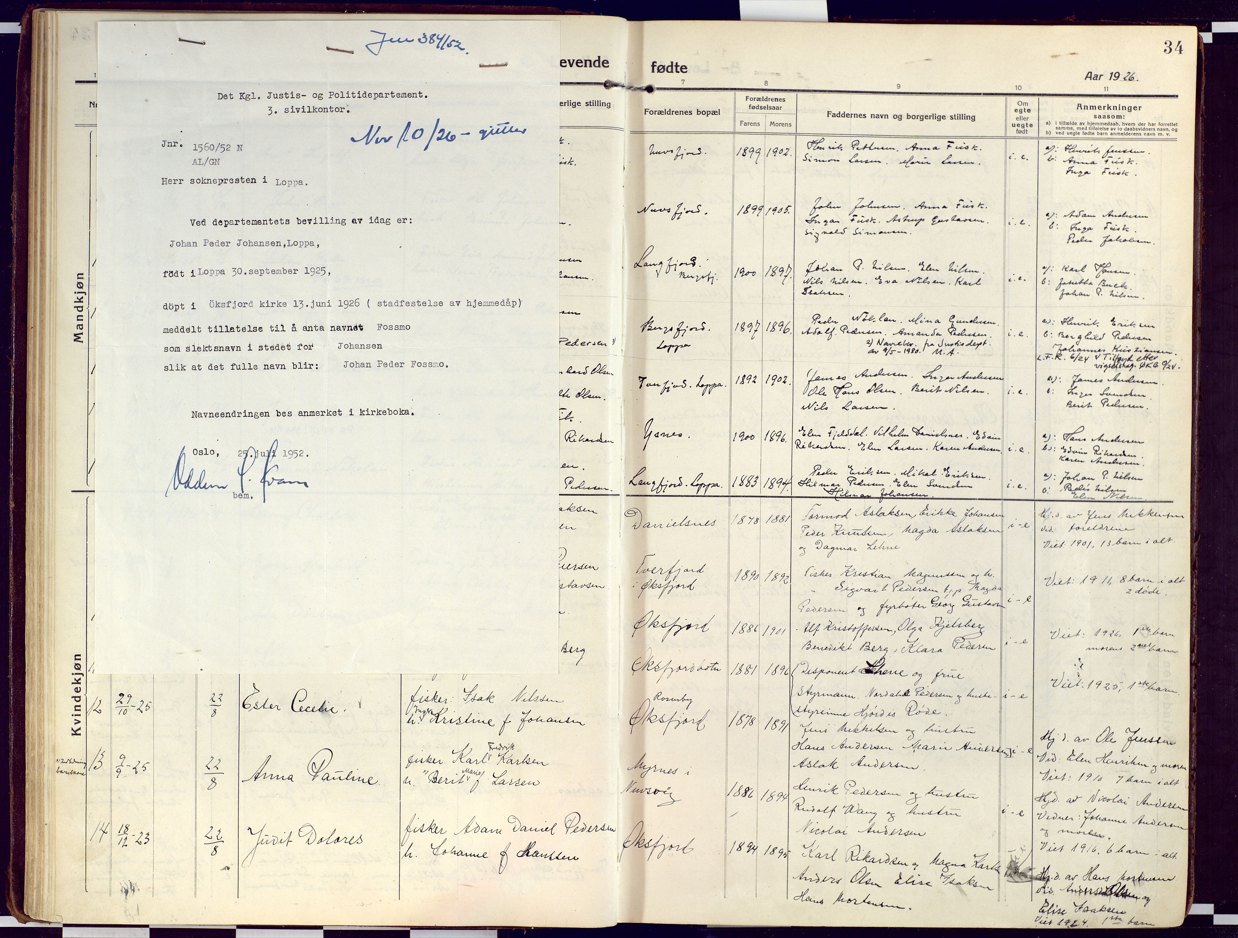 Loppa sokneprestkontor, SATØ/S-1339/H/Ha/L0012kirke: Parish register (official) no. 12, 1917-1932, p. 34