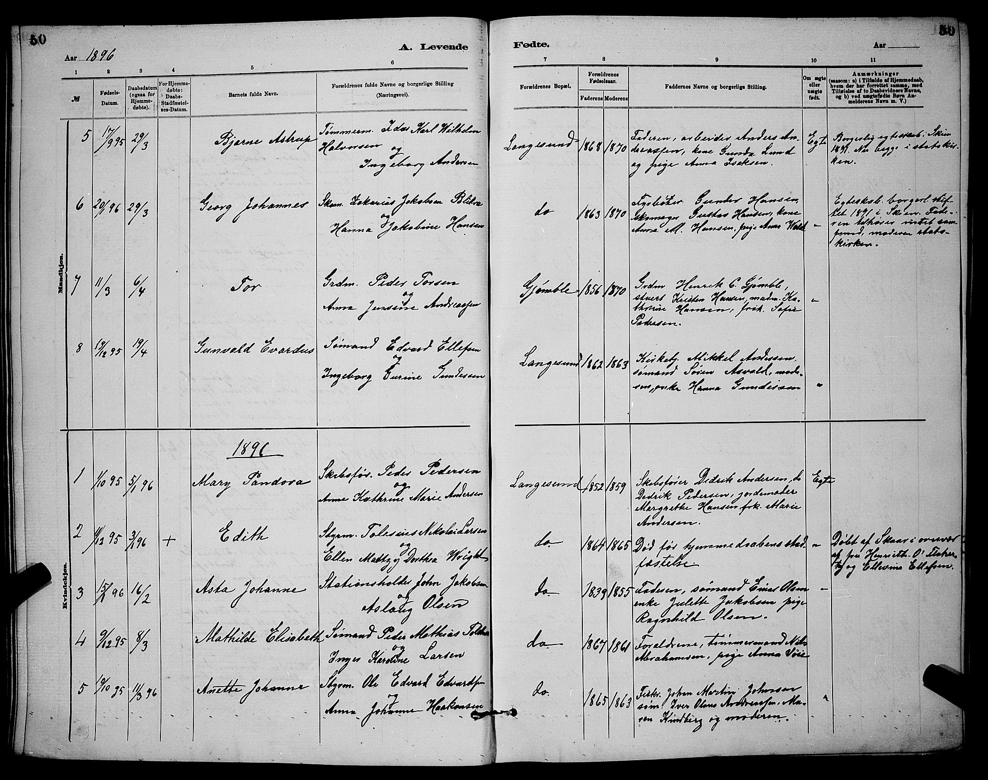 Langesund kirkebøker, SAKO/A-280/G/Ga/L0005: Parish register (copy) no. 5, 1884-1898, p. 50