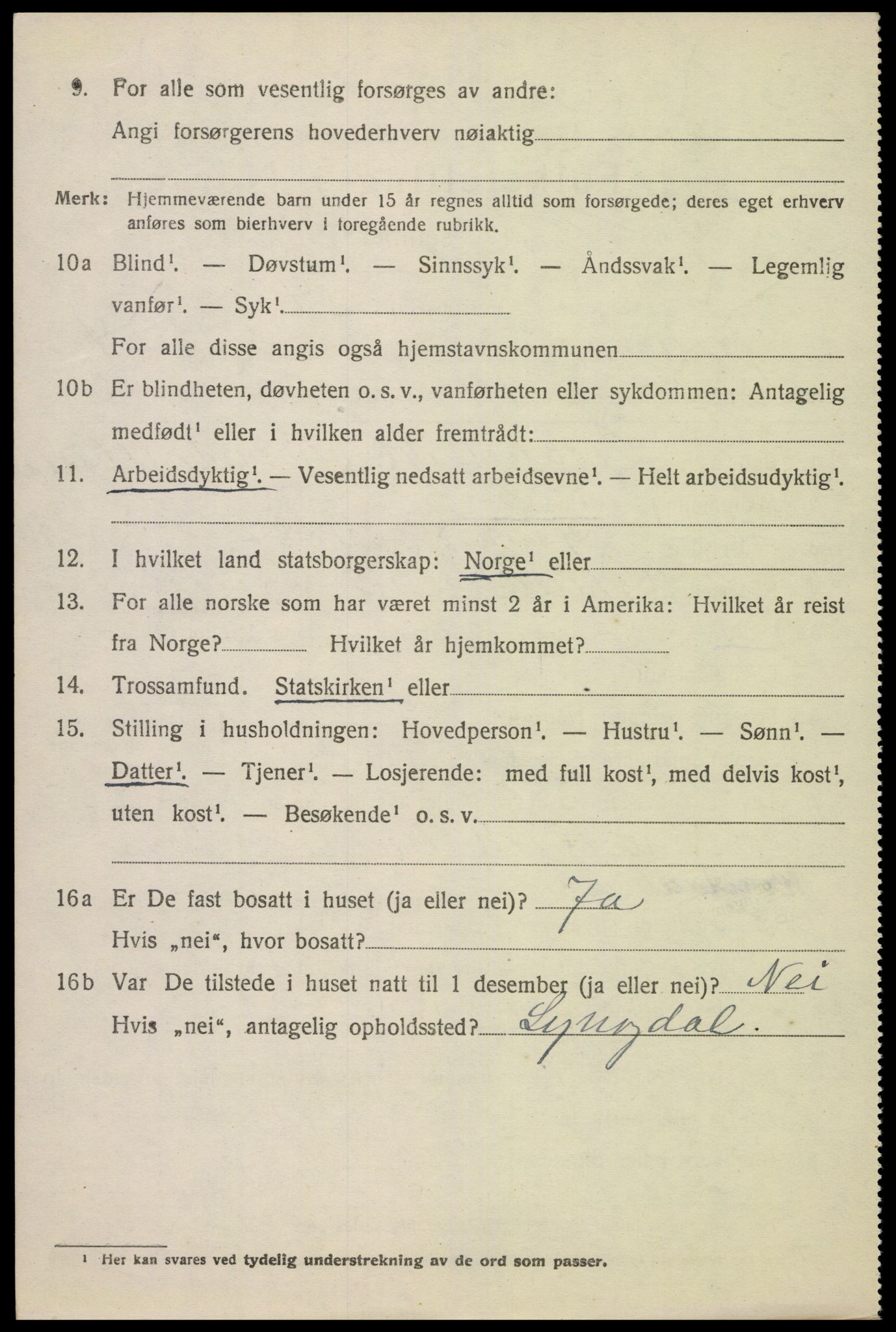 SAK, 1920 census for Grindheim, 1920, p. 1598