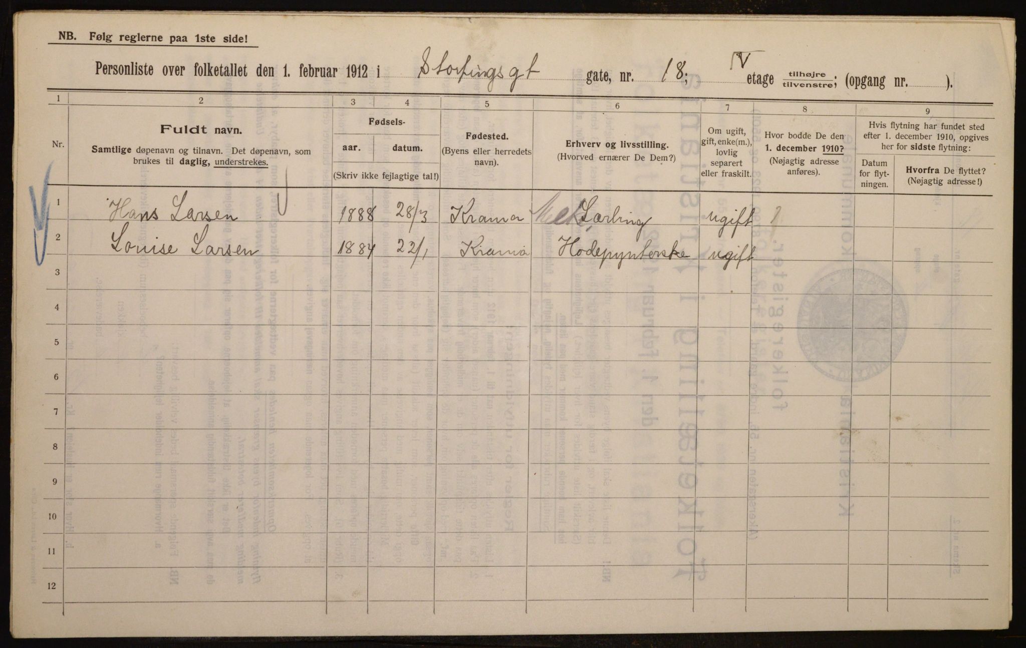 OBA, Municipal Census 1912 for Kristiania, 1912, p. 103632