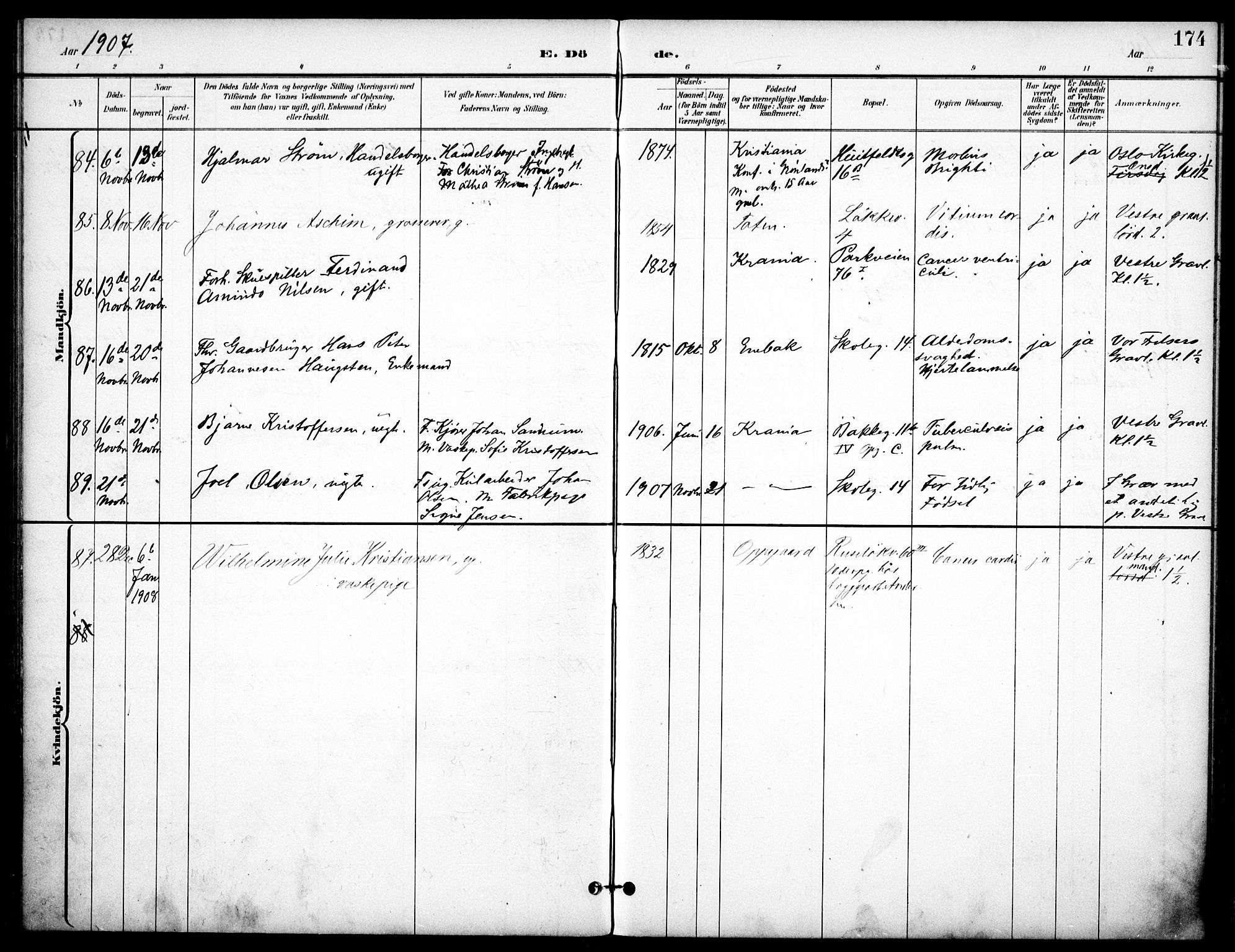 Johannes prestekontor Kirkebøker, AV/SAO-A-10852/F/Fa/L0008: Parish register (official) no. 8, 1897-1917, p. 174