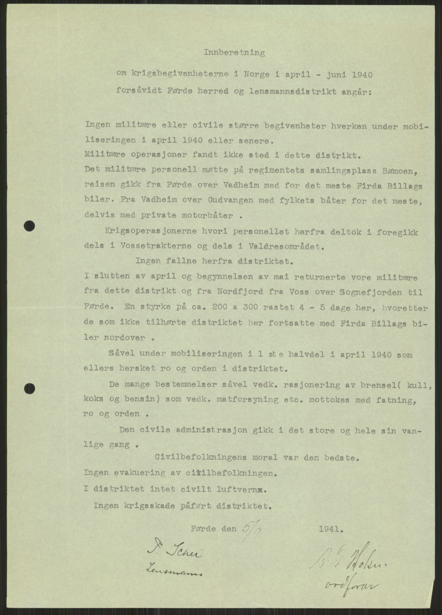 Forsvaret, Forsvarets krigshistoriske avdeling, AV/RA-RAFA-2017/Y/Ya/L0015: II-C-11-31 - Fylkesmenn.  Rapporter om krigsbegivenhetene 1940., 1940, p. 525