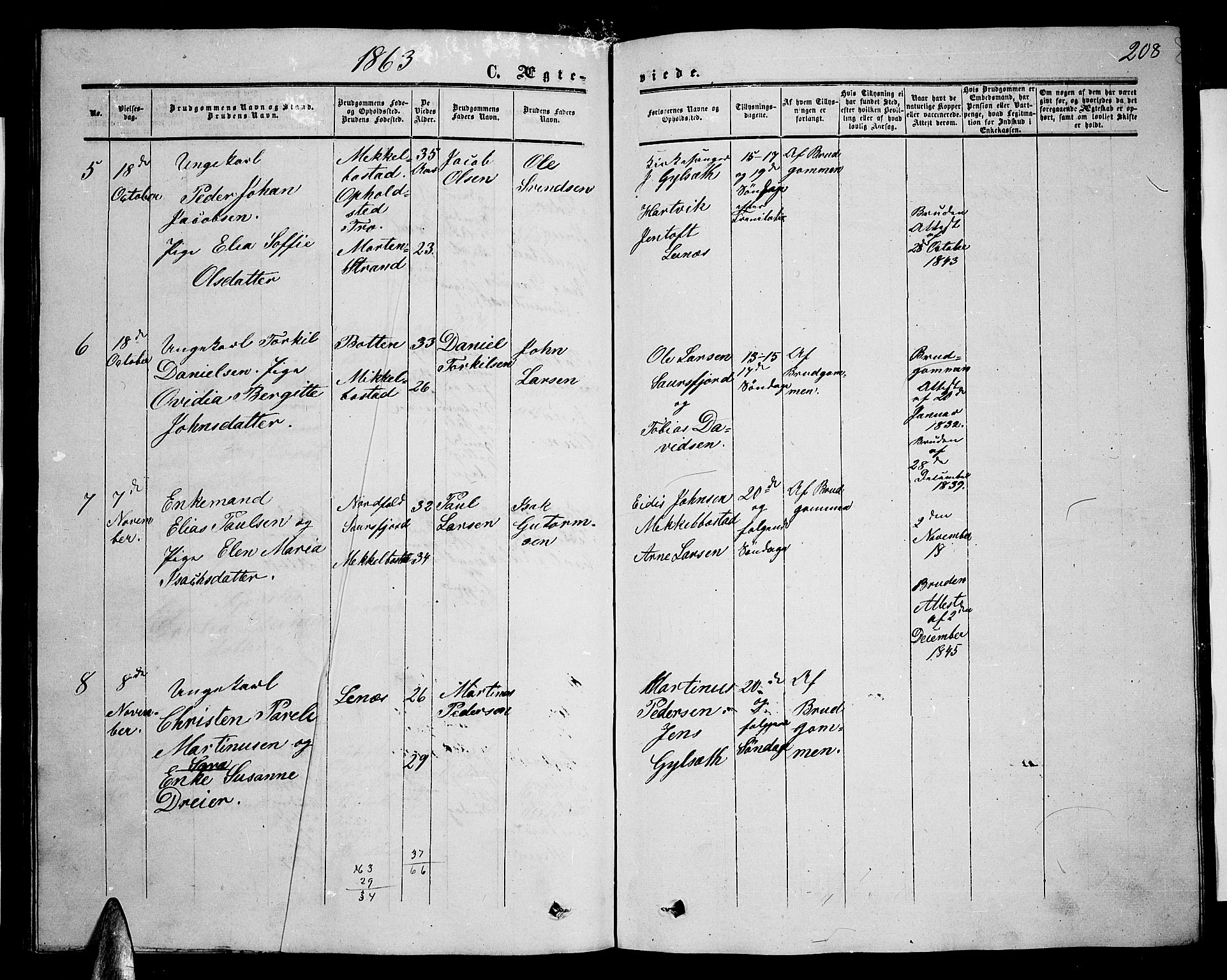 Ministerialprotokoller, klokkerbøker og fødselsregistre - Nordland, AV/SAT-A-1459/857/L0827: Parish register (copy) no. 857C02, 1852-1879, p. 208