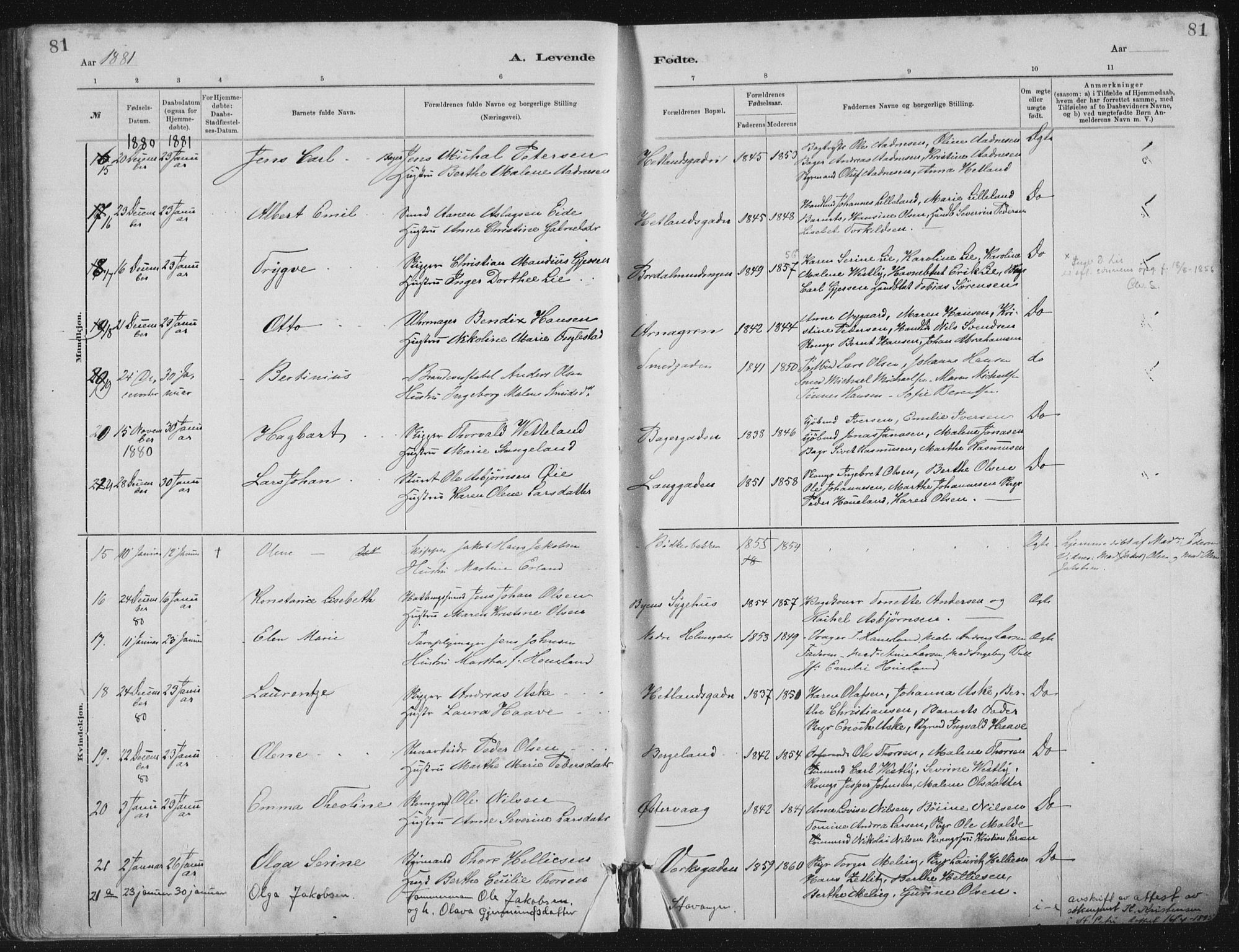 St. Petri sokneprestkontor, SAST/A-101813/001/30/30BA/L0015: Parish register (official) no. A 15, 1879-1888, p. 81