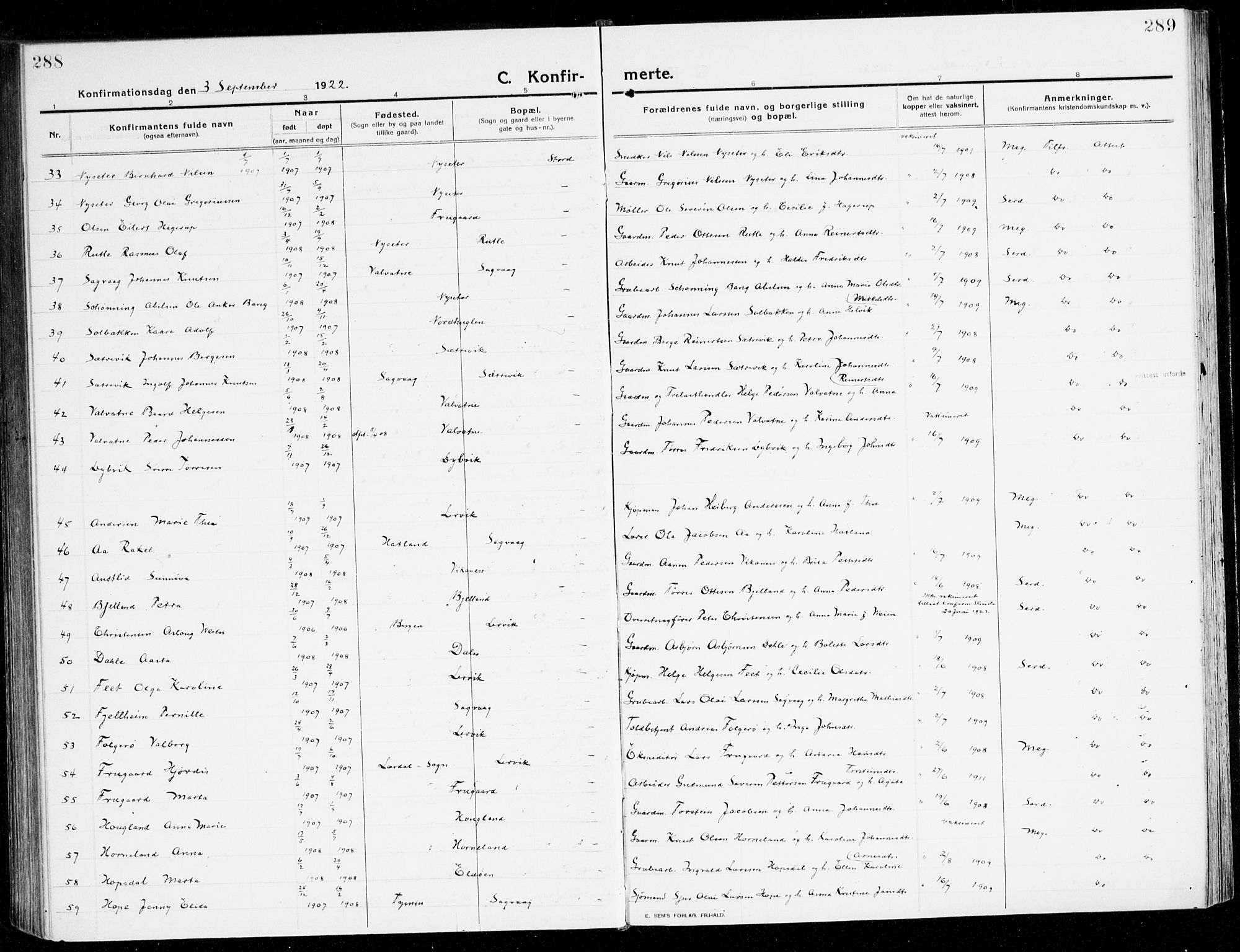 Stord sokneprestembete, AV/SAB-A-78201/H/Haa: Parish register (official) no. B 3, 1913-1925, p. 288-289